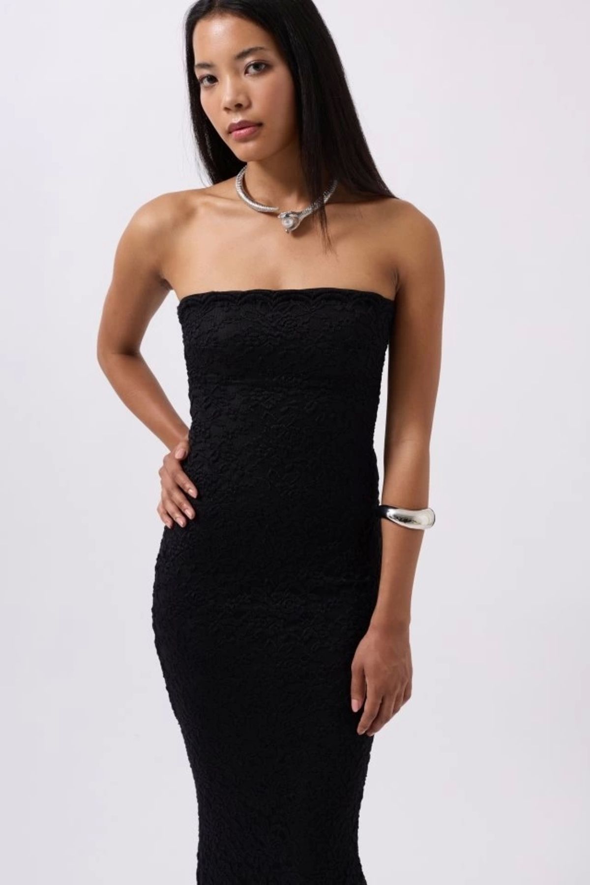 Butik Straplez Dantel Maxi Elbise