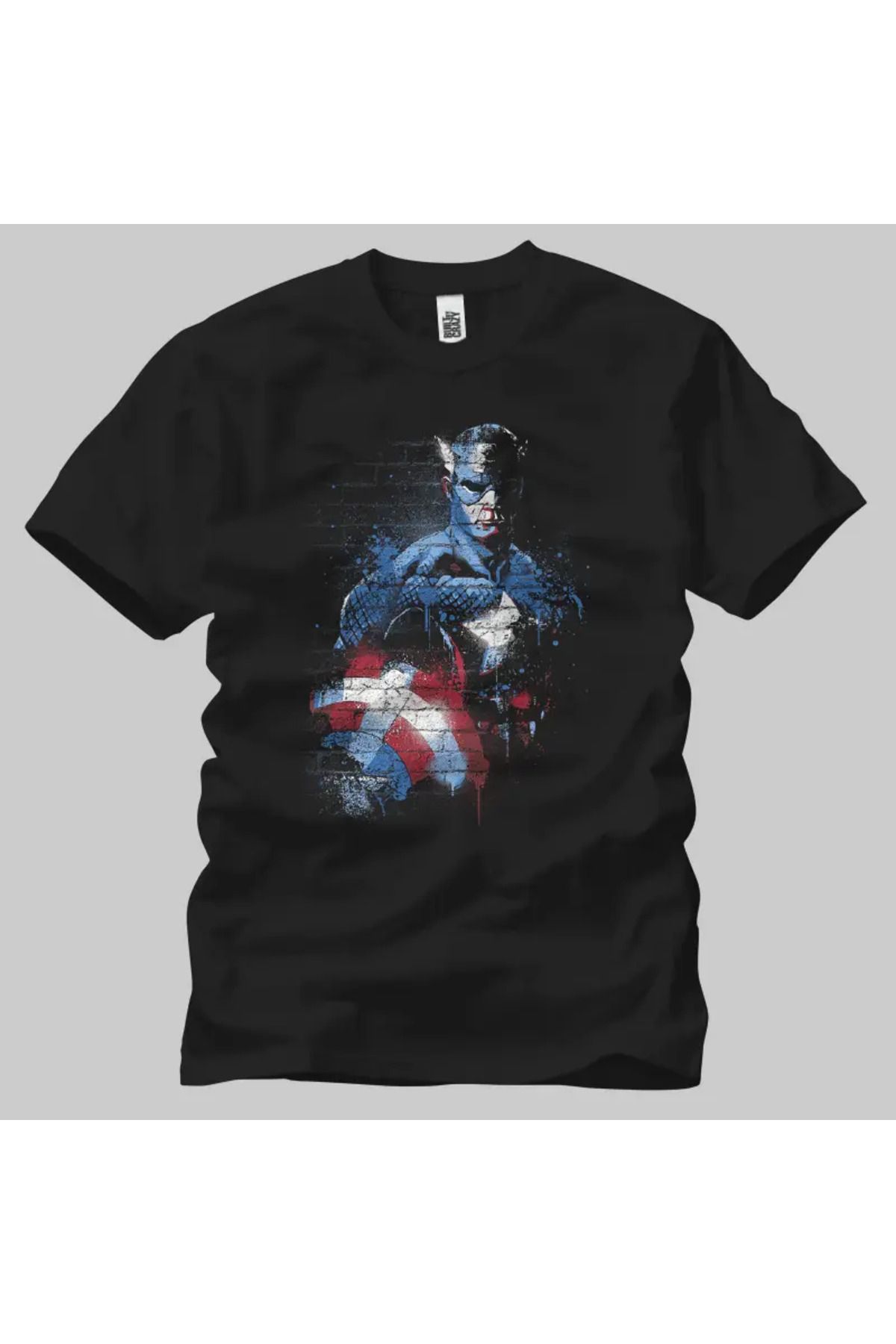 Built By Crazy Captain America Stencil Unisex Tişört