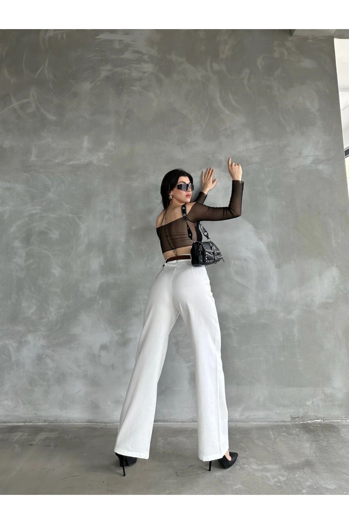 H&E LUXURY DESIGN Kadın Keten Kemerli Pantolon