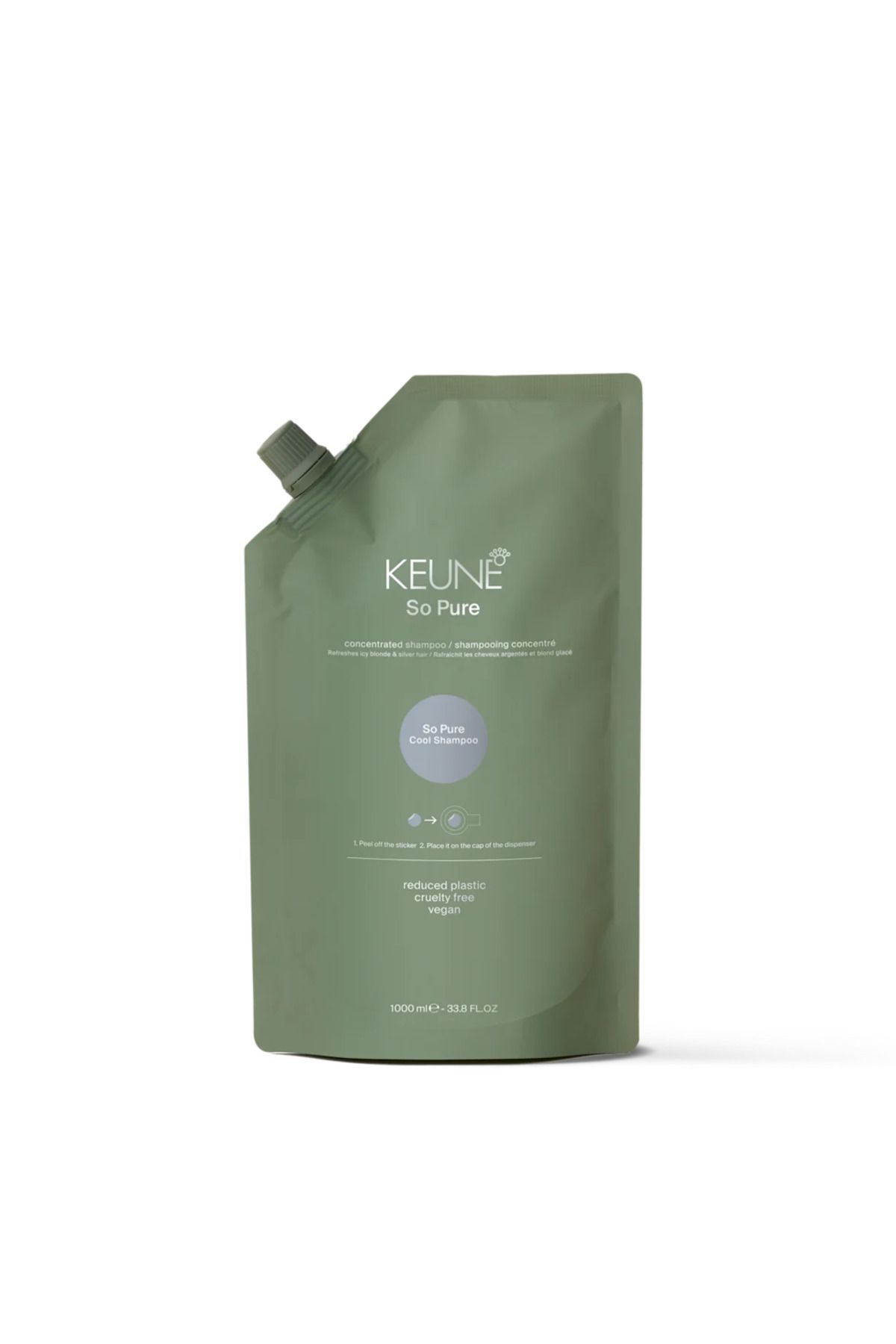 Keune So Pure Cool Shampoo Refill 1000 ml - Sarı Gri saçlar İçin Şampuan Refill