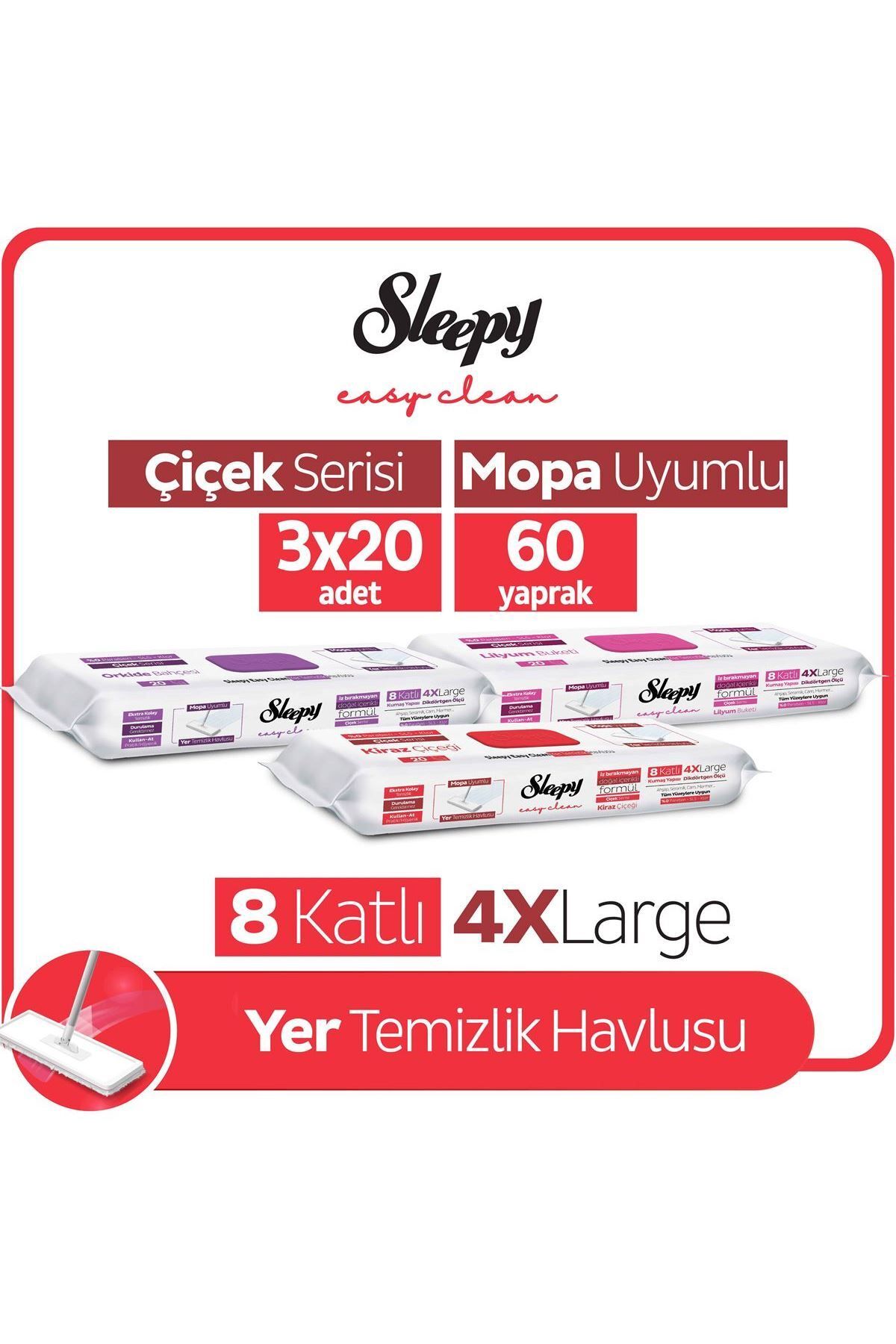 Sleepy Easy Clean Lilyum+Kiraz Ç+Orkide Mopa Uyumlu Yer Temizlik Havlusu&Mendili 3X20 (60 Yaprak)