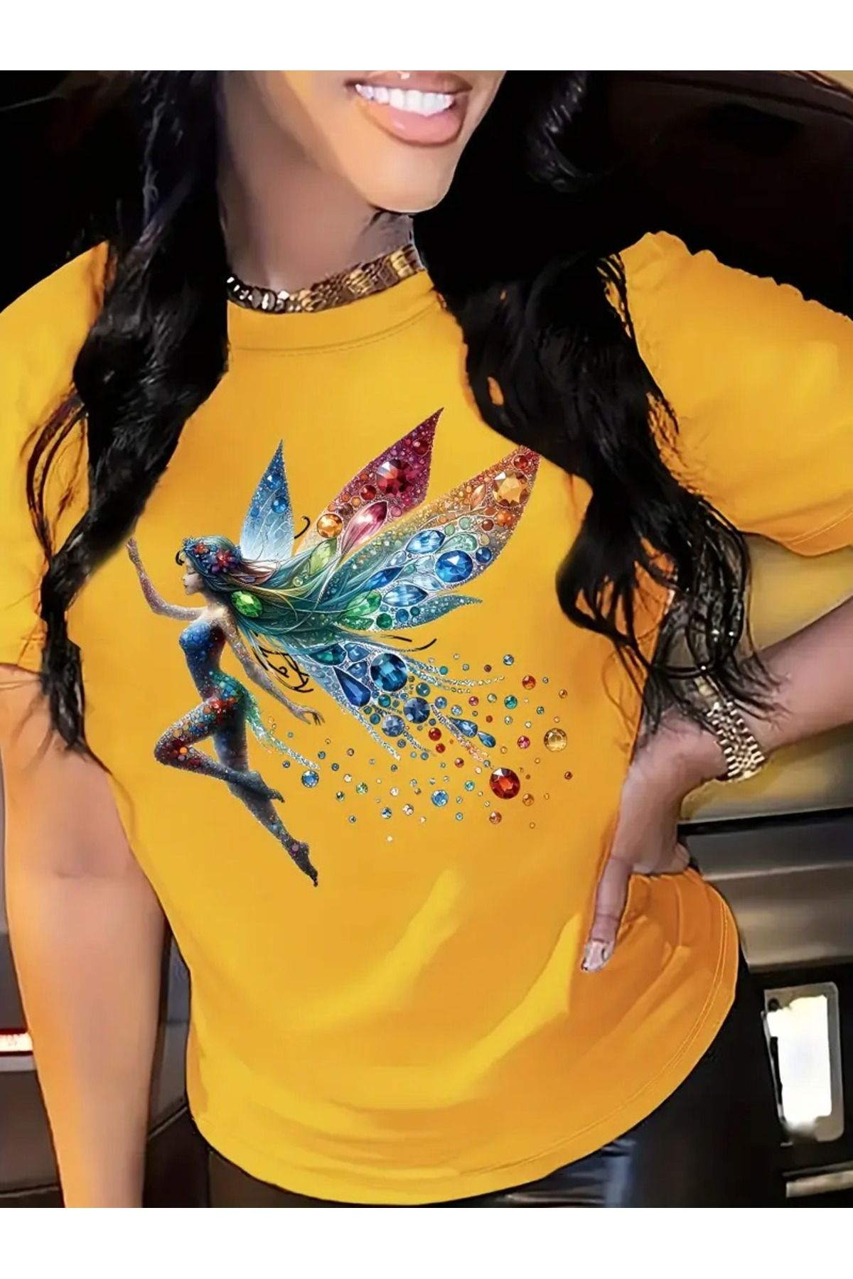 aynewmoda Kadın Melek Kız Baskılı Kısa Kollu Tişört, Rahat Polyester Üst, Her Mevsim Tişört