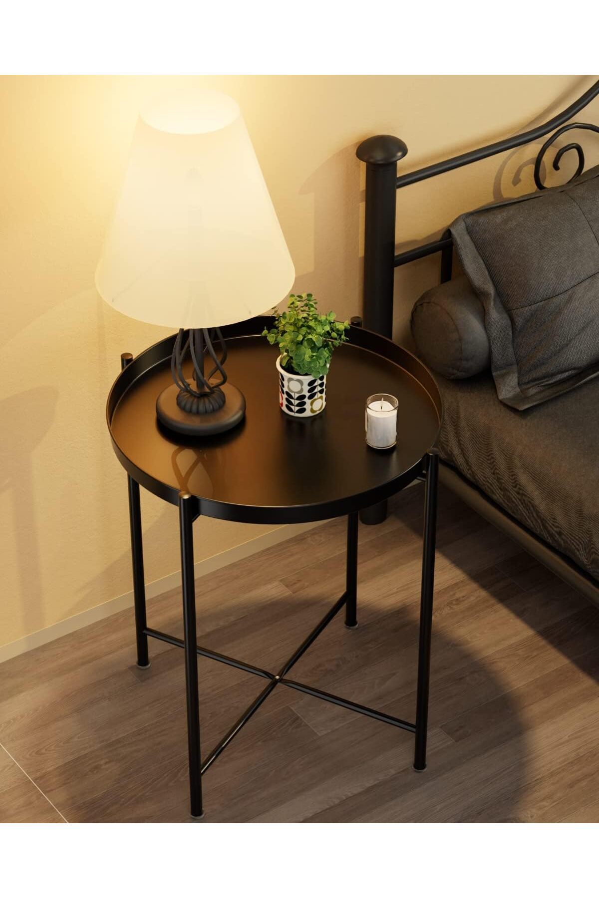 طاولة جانبية دائرية مقاومة للصدأ والماء، طاولة بجانب السرير لغرفة المعيشة وغرفة النوم من بونكا