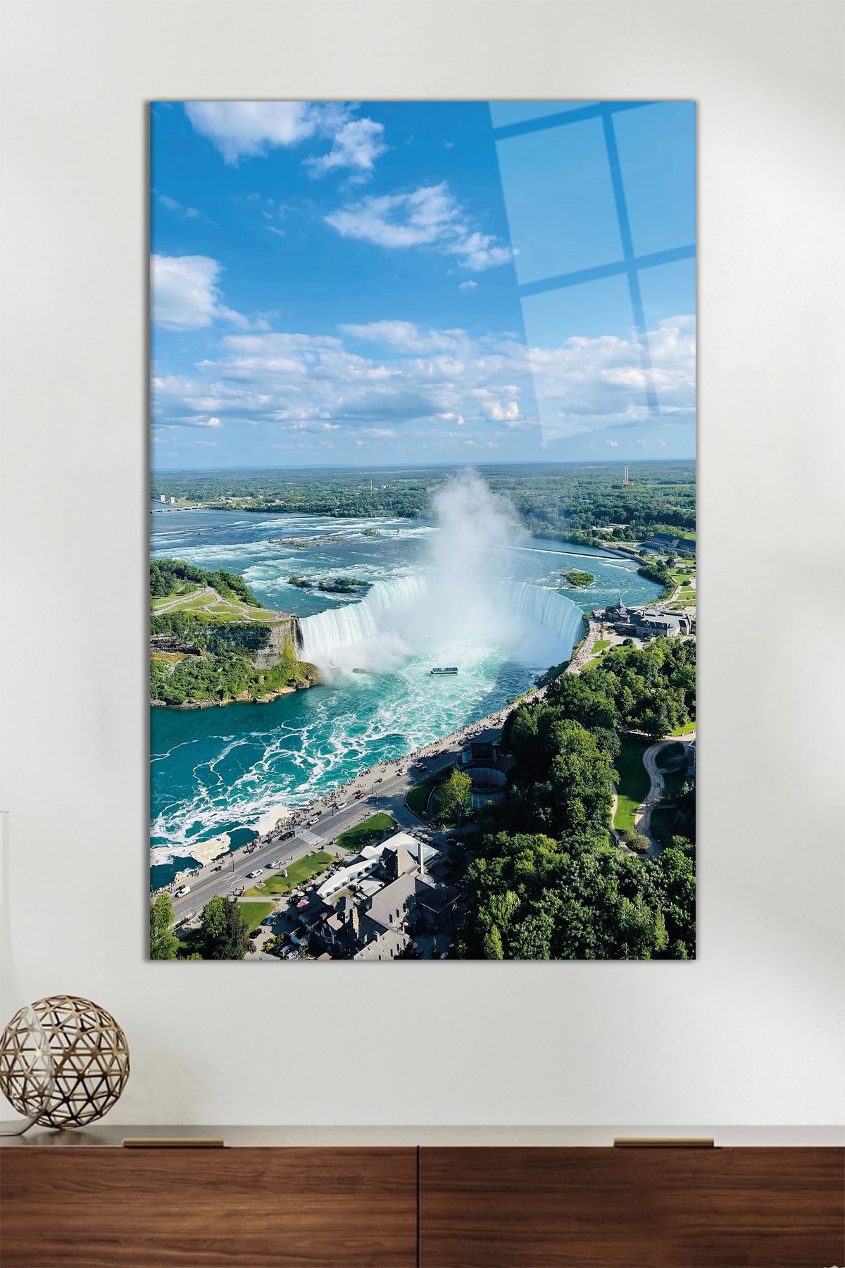 Vosevu Kanada Niagara Şelalesi Dikey Cam Tablo, Modern Ev Dekoru, Hediyelik Duvar Dekorasyonu, Kırılmaz Cam