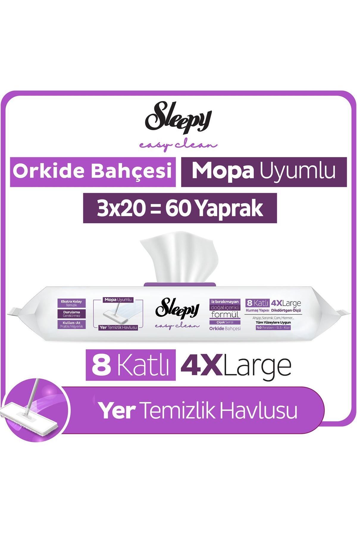 Sleepy Easy Clean Orkide Bahçesi Mopa Uyumlu Yer Temizlik Havlusu&Mendili 3X20 (60 Yaprak)