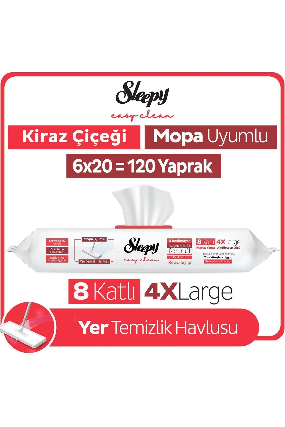 Sleepy Easy Clean Kiraz Çiçeği Mopa Uyumlu Yer Temizlik Havlusu&Mendili 6X20 (120 Yaprak)