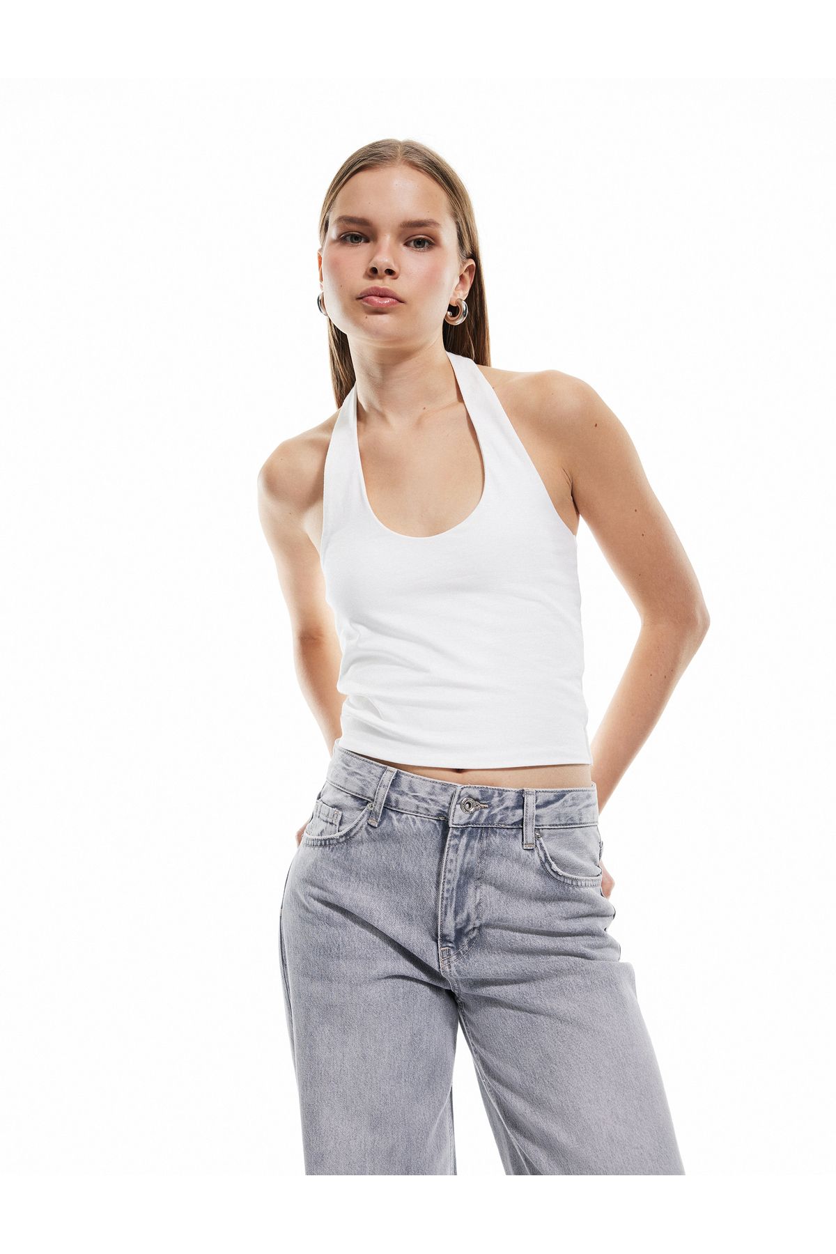 Koton Yeni Sezon Pamuklu Halter Yaka Kolsuz Crop Atlet