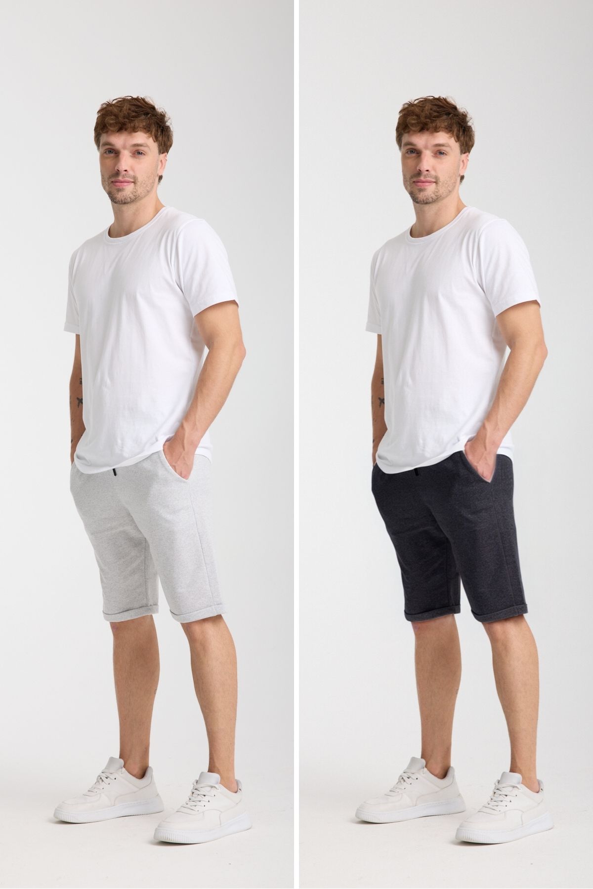 VERSCOVE Erkek duble paça 2 li avantaj set yan cepli belden bağcıklı basic penye şort