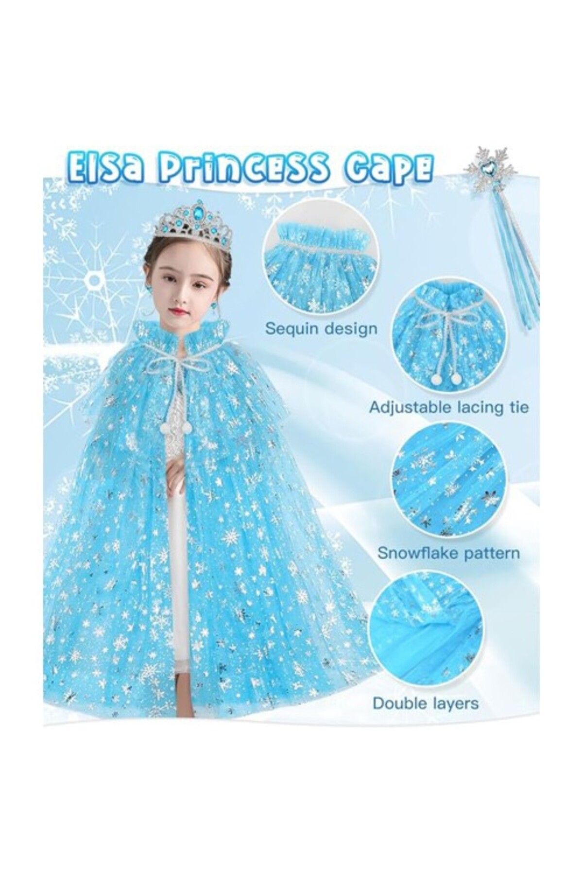 Acousticworld Frozen Elsa Pelerin Taç Asa ve Eldiven Seti 80 cm