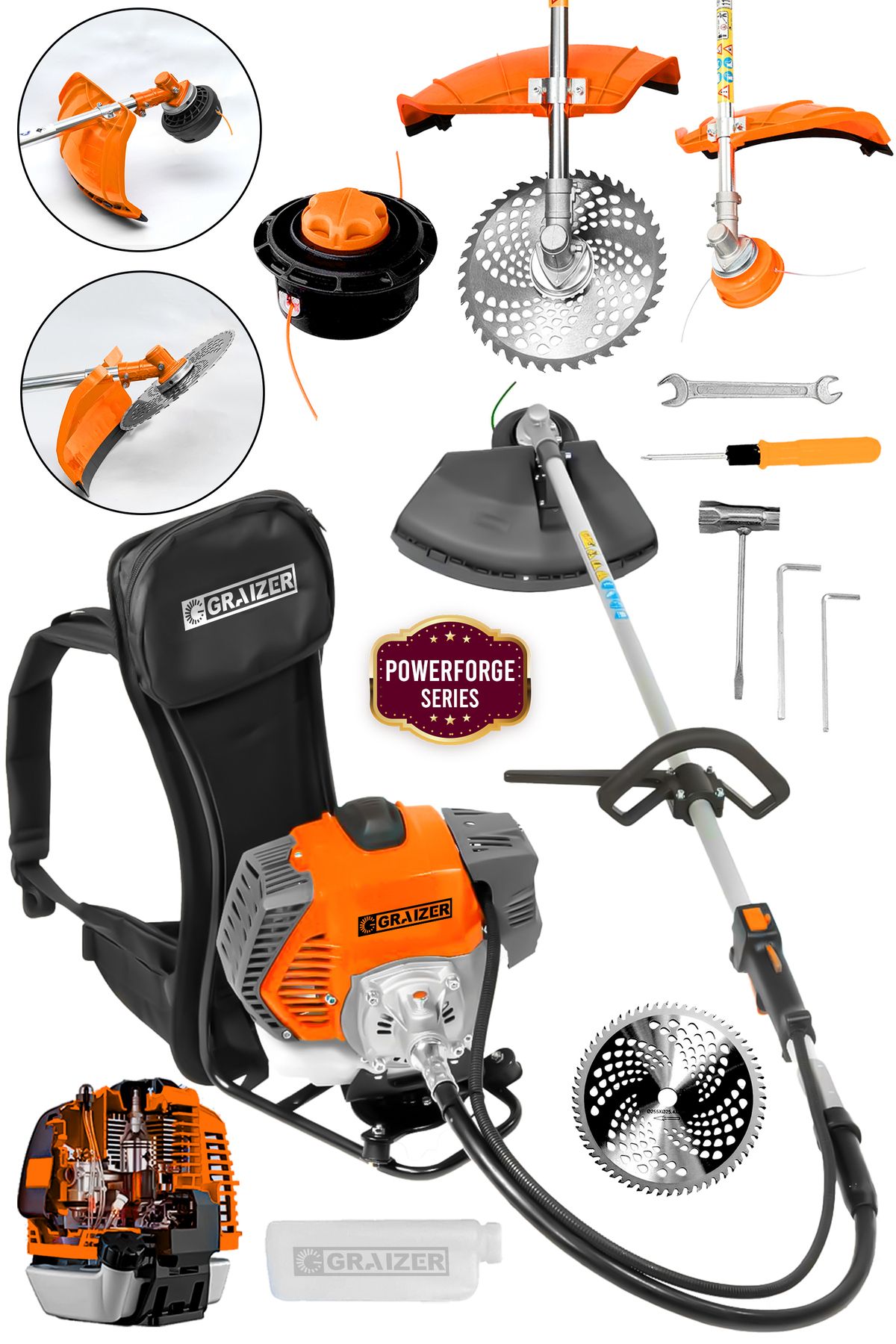 Graizer Powerforge Series 58 Cc 11000 Rpm Sırt Tipi Benzinli Motorlu Ot Çalı Çim Biçme Tırpanı-Trnc