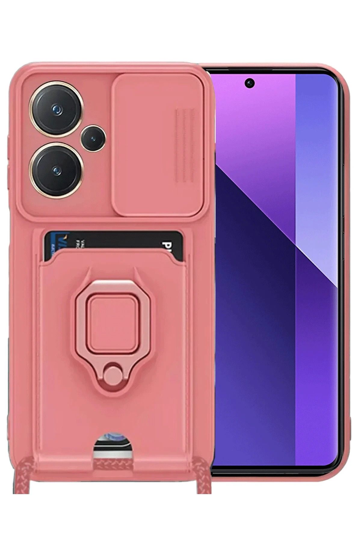 NewFace Xiaomi Redmi Note 13 Pro Plus Kılıf Zuma Kartvizitli Yüzüklü Silikon - Pembe MRAYD