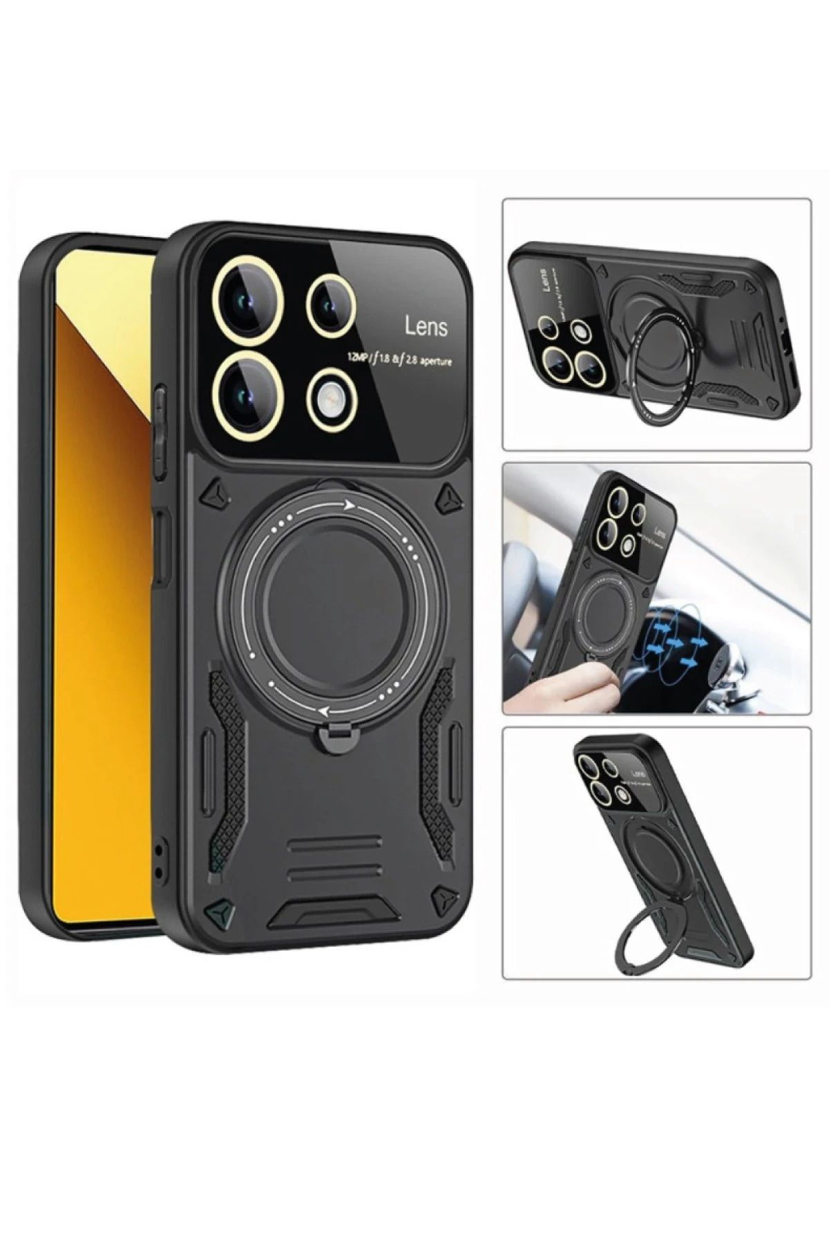 NewFace Xiaomi Redmi Note 13 4G Kılıf Joy Lens Standlı Kapak - Mor MRAYD