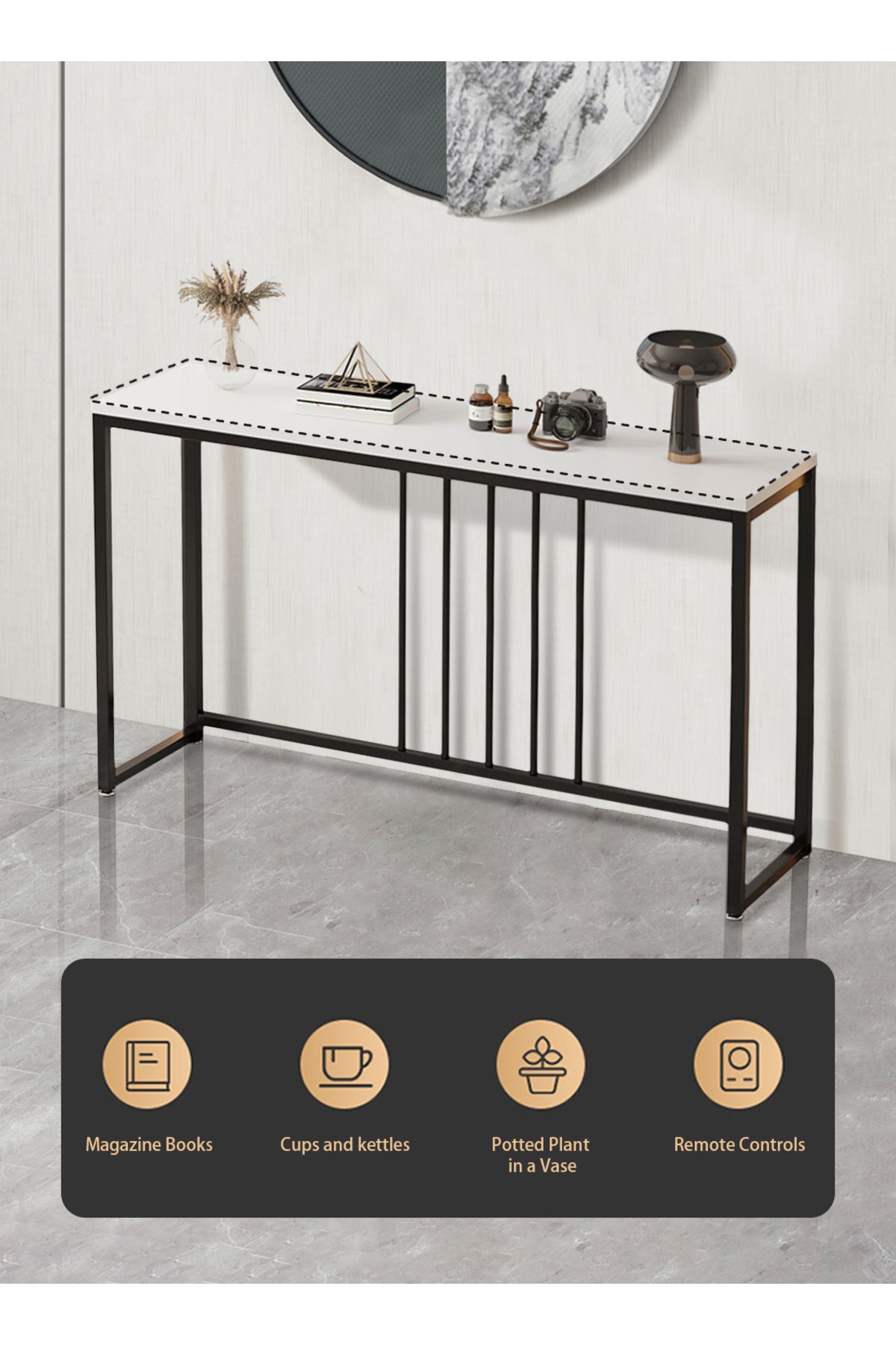 EqiEch-Metal Frame Console Table for Entryway, Sofa, Hallway - 100x30x80cm 2