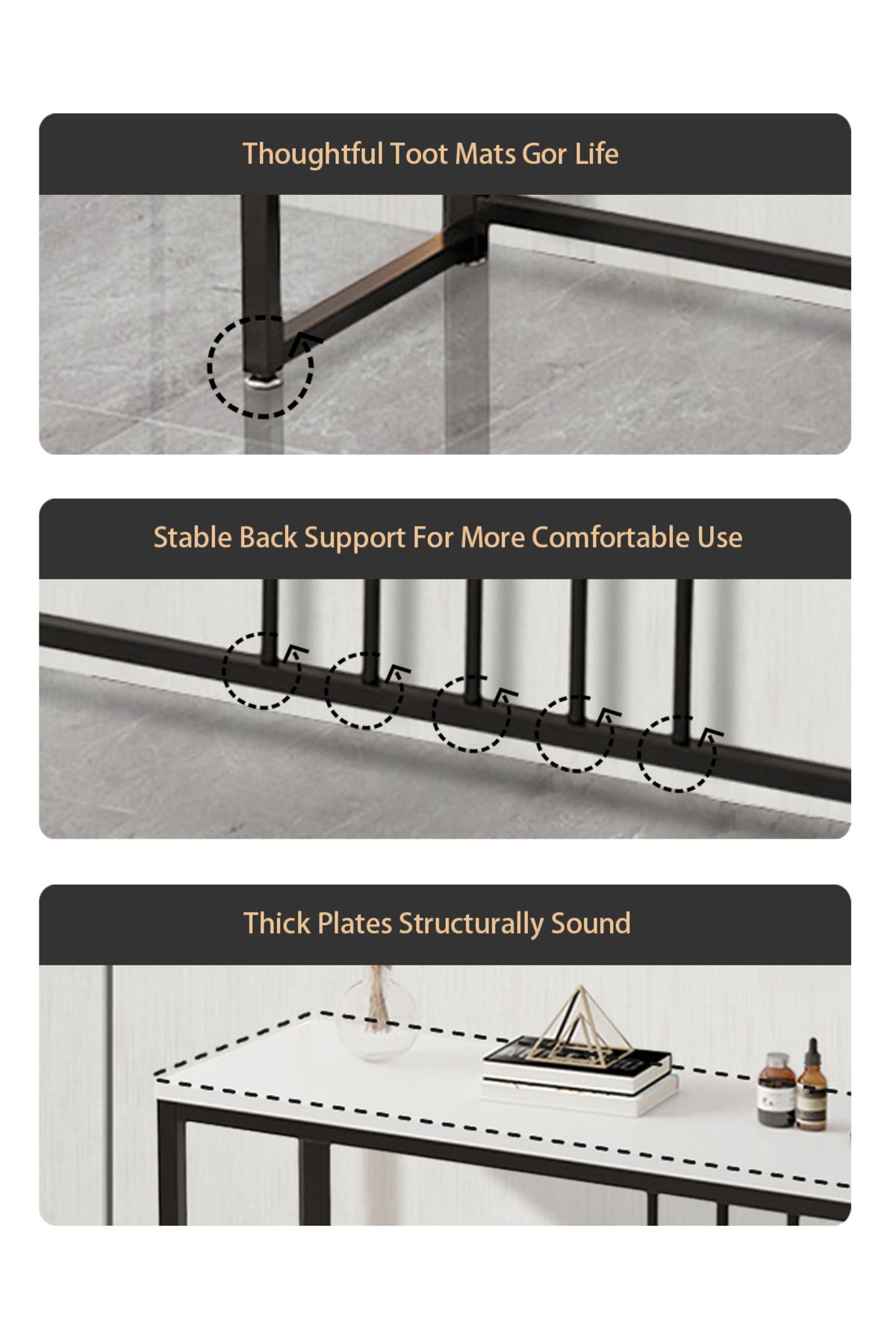 EqiEch-Metal Frame Console Table for Entryway, Sofa, Hallway - 100x30x80cm 3
