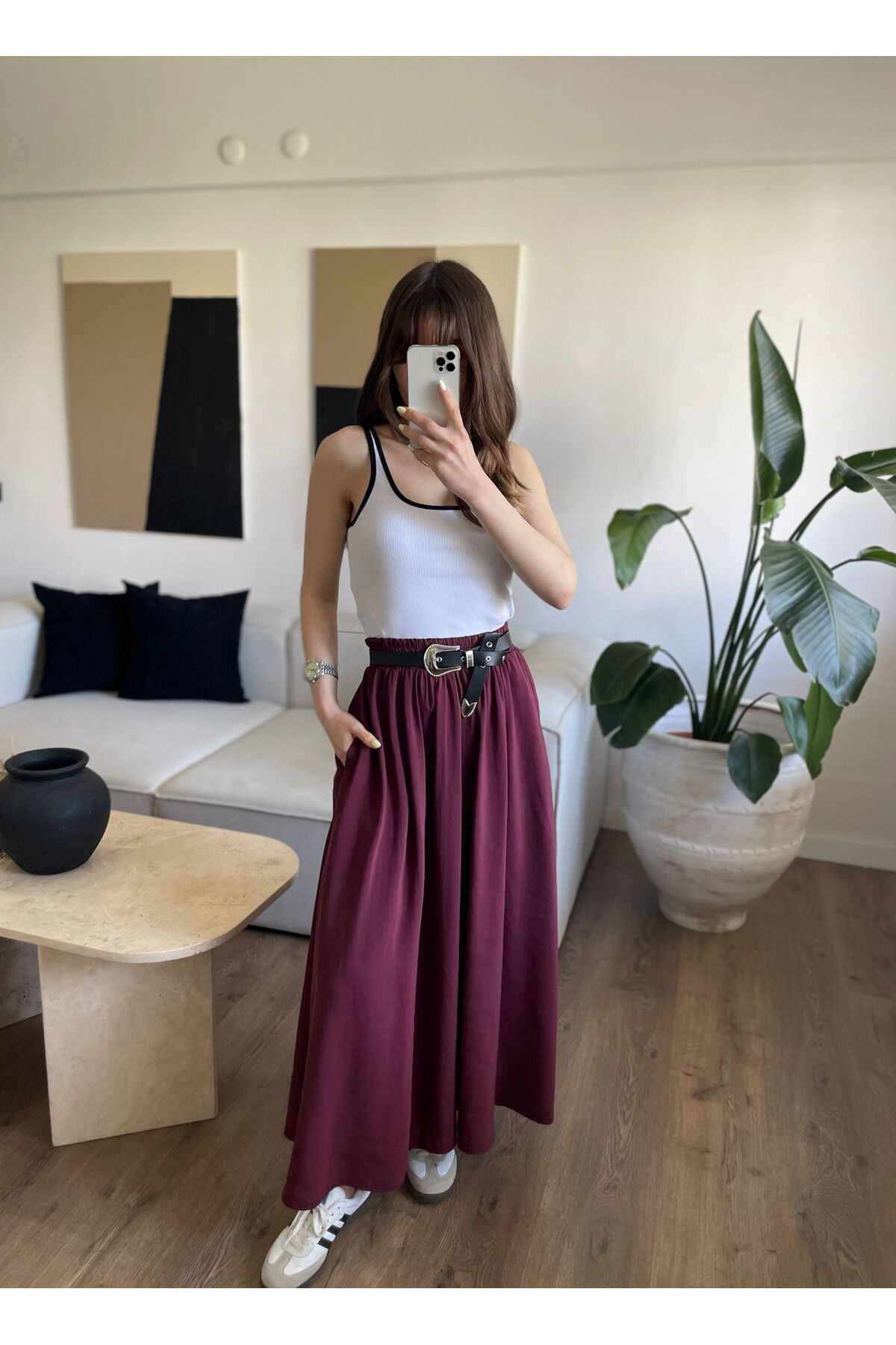 Özgece BELİ LASTİKLİ BORDO ETEK