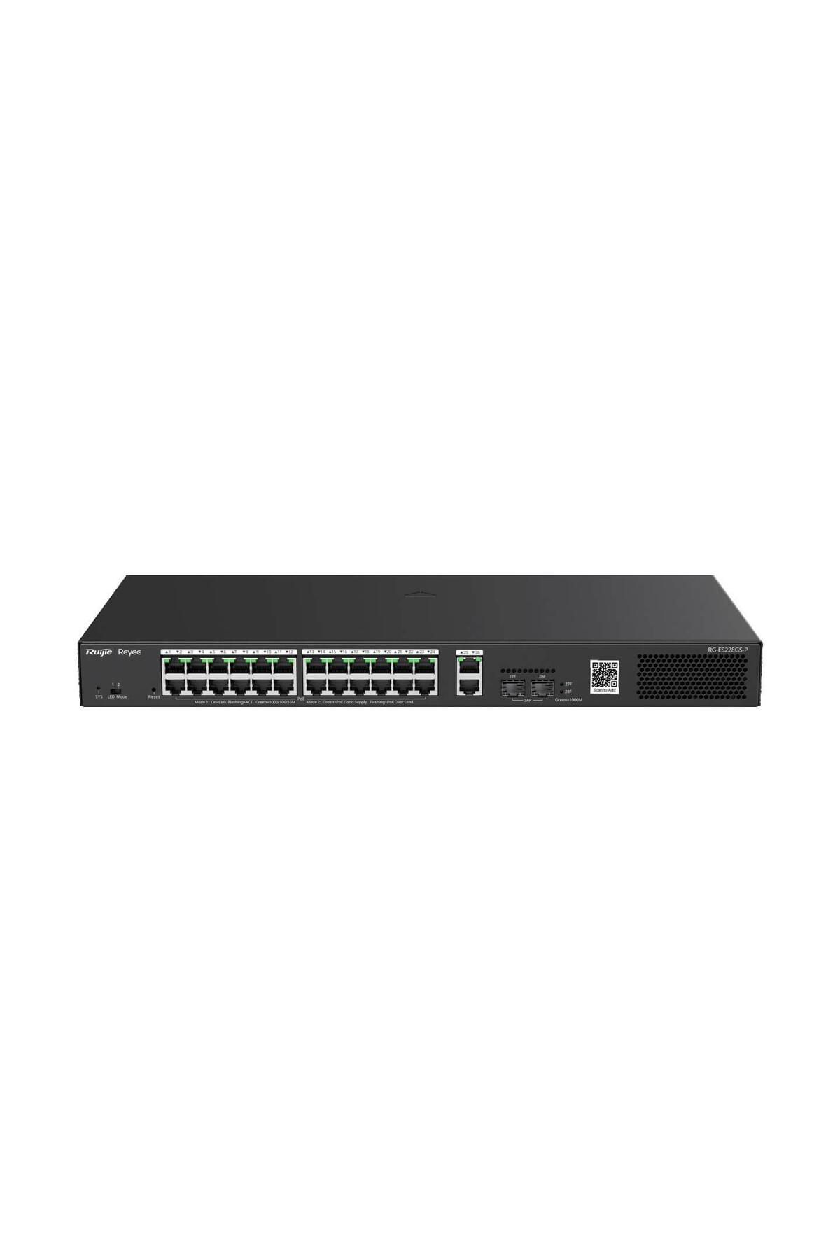 REYEE Ruijie Reyee RG-ES228GS-P 28 Port 370 W 2xSfp 2xRj45 Uplink Yönetilebilir Gigabit PoE Switch