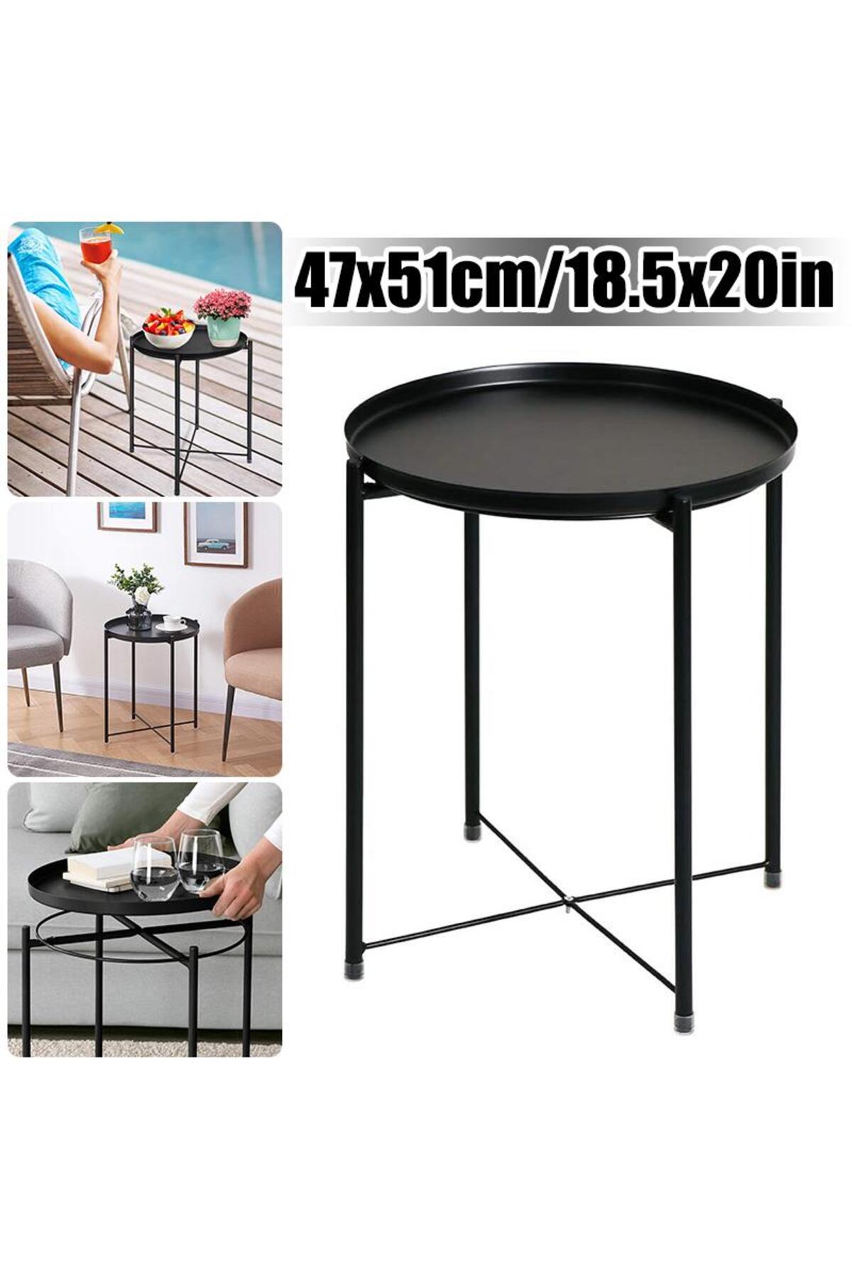 طاولة جانبية دائرية مقاومة للصدأ والماء، طاولة بجانب السرير لغرفة المعيشة وغرفة النوم من بونكا