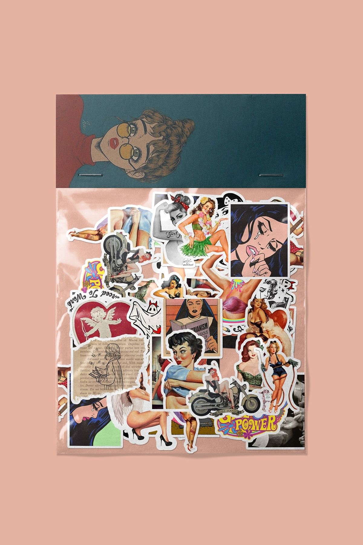 dadi ramba Vintage Girl Sticker paketi -Bullet Journal - Ajanda -Laptop Etiket Çıkartma