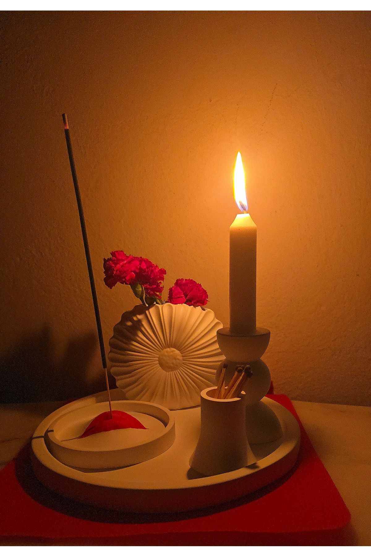 yağmur candle Minimalist Beton Tütsülük & Mumluk Seti – El Yapımı Özgün Tasarım