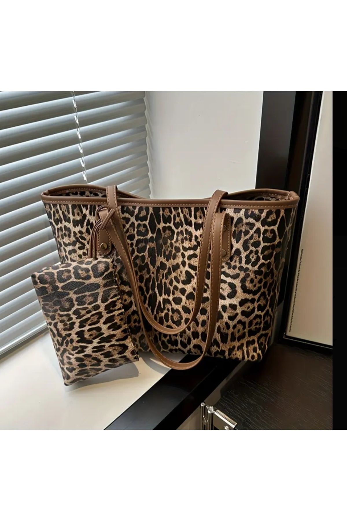 ÇANTA VİP vintage leopar desenli büyük boy çanta cüzdan set