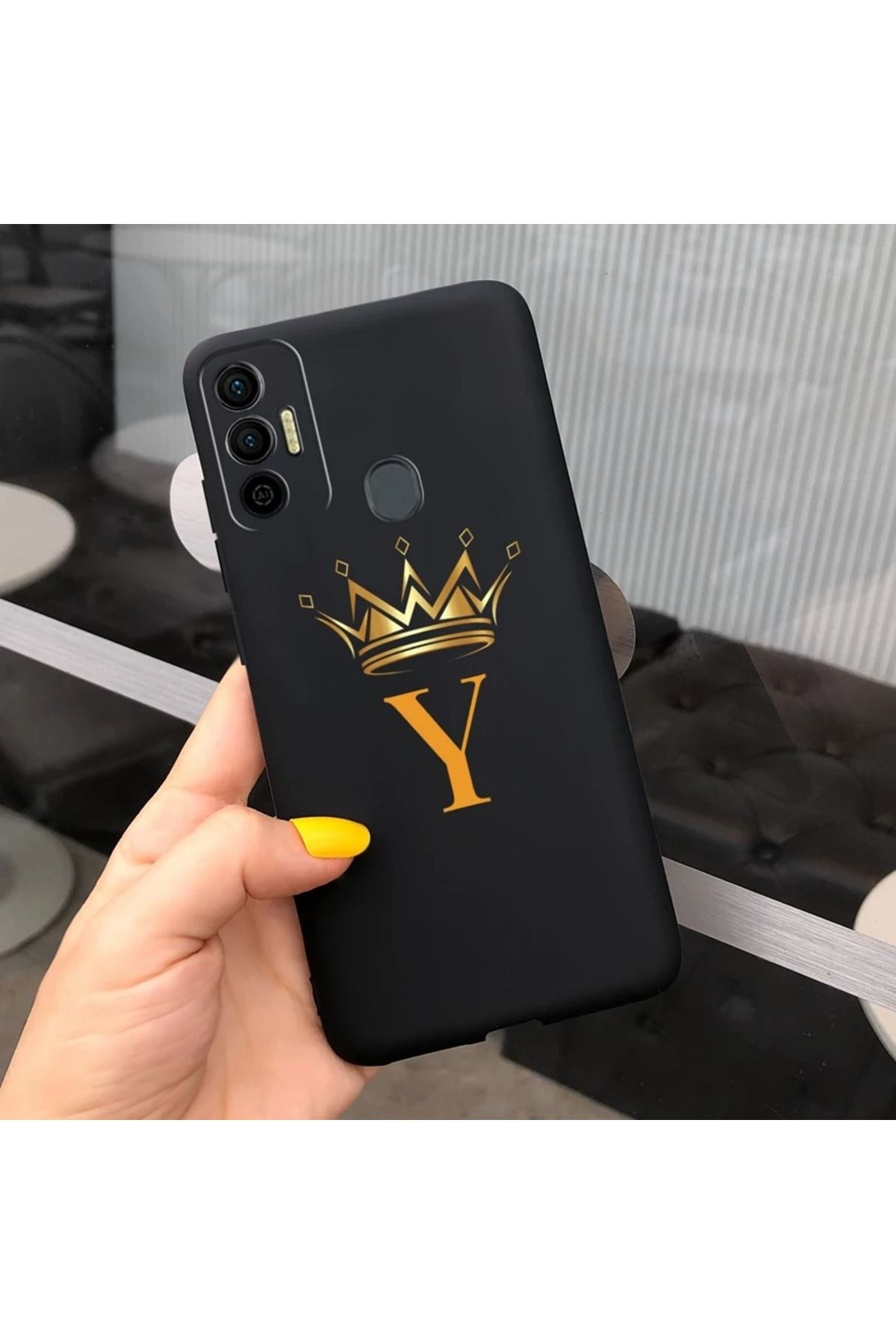 Rotaks Tecno Spark 7 - 7T Uyumlu Harfli Taç Baskılı Kişiye Özel Silikon Telefon Kılıfı - Y