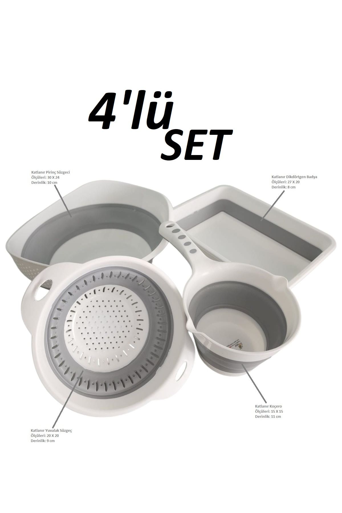 Bee Home 4'lü Set Katlanabilir Süzgeç Seti