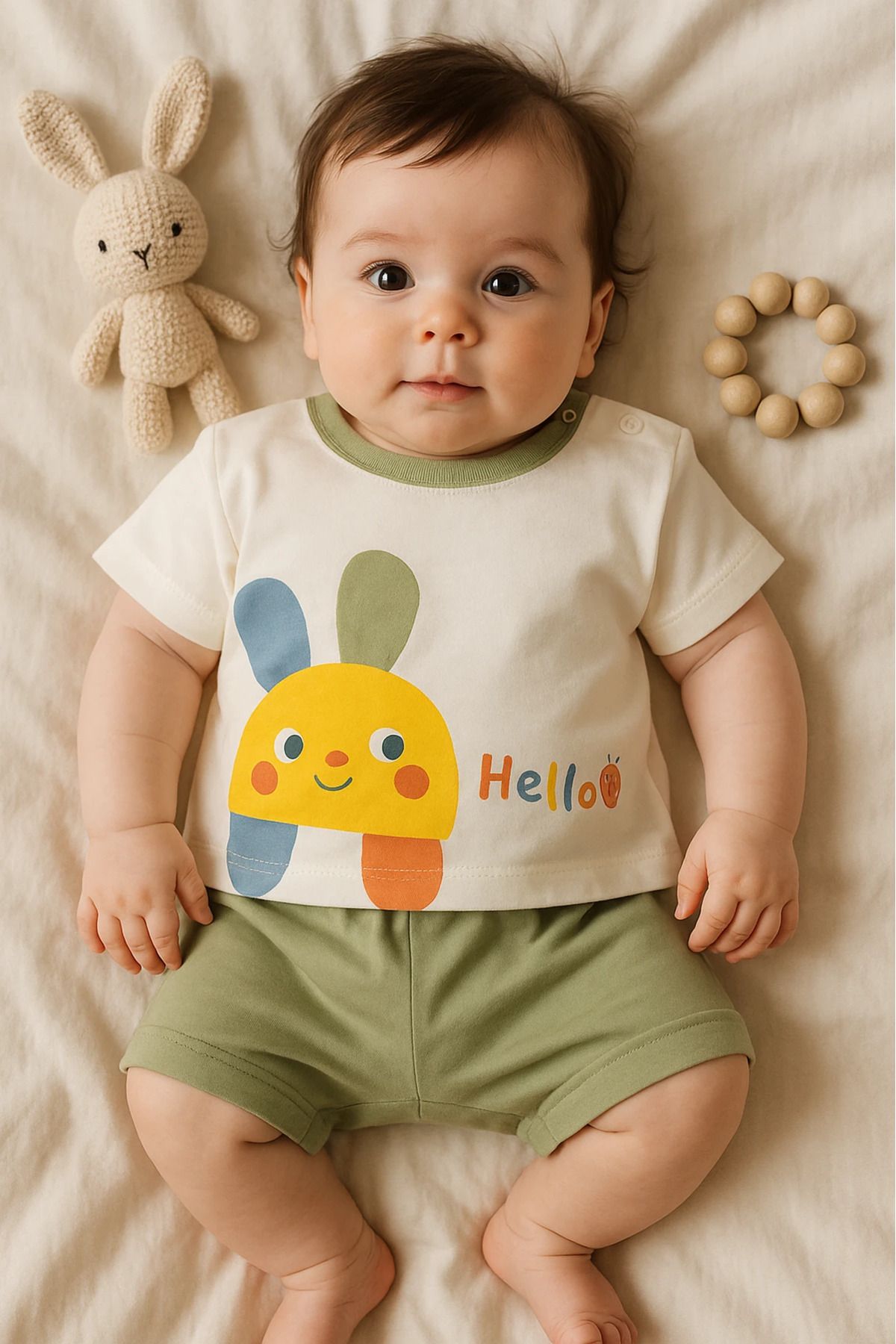 Çıldırıns Chocukcha Yazlık Hello Baskılı 2’li Bebek Takım