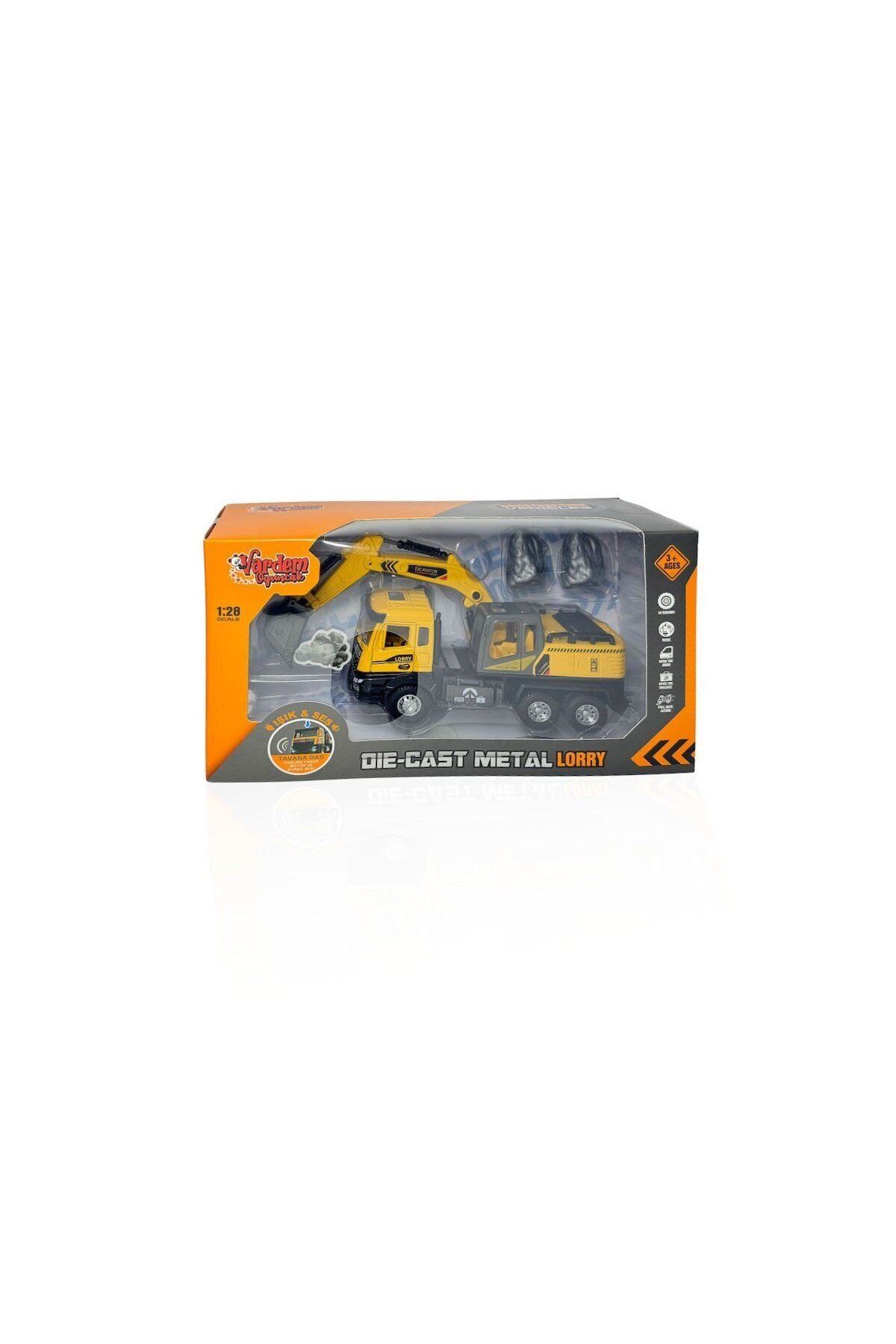 melfxxl eticaret AA992-01AB Çek Bırak Işıklı ve Sesli 1:28 Kamyon Ekskavatör / Beton Mikseri