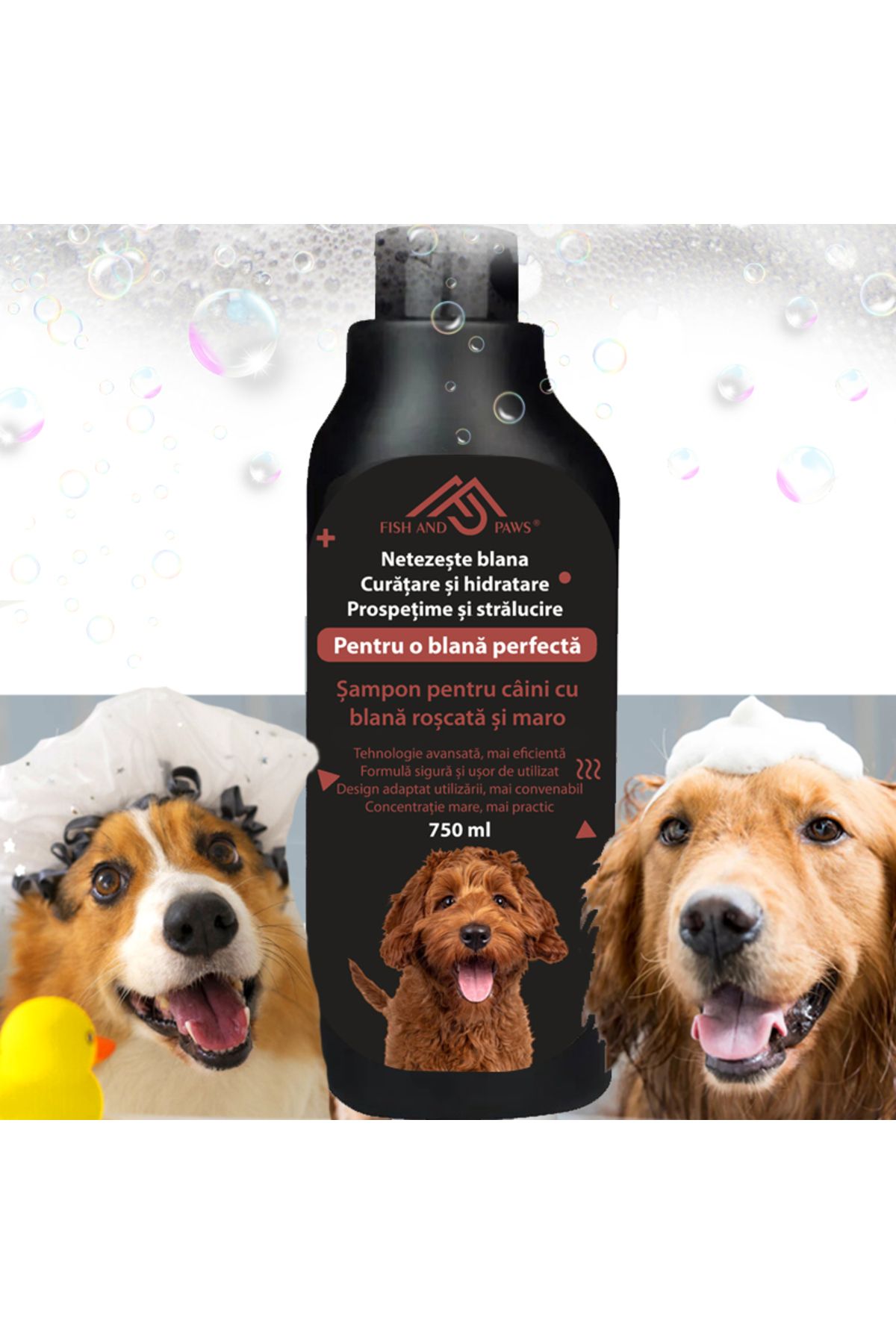 Fish & Paws Șampon Câini Blană Roșcată/maro Fish & Paws , Natural, Vitamina B5, 750ml, Strălucire Și Hidratare - One Size