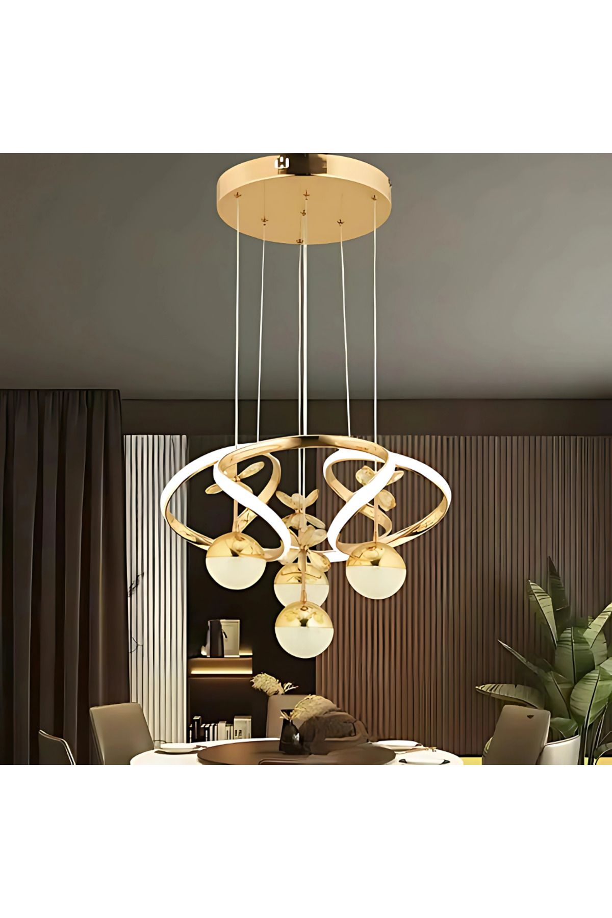 Elektroyou Burjuva 4 Toplu Gold Kaplama 3 Renk Ledli Modern Özel Tasarım Sarkıt Led Avize