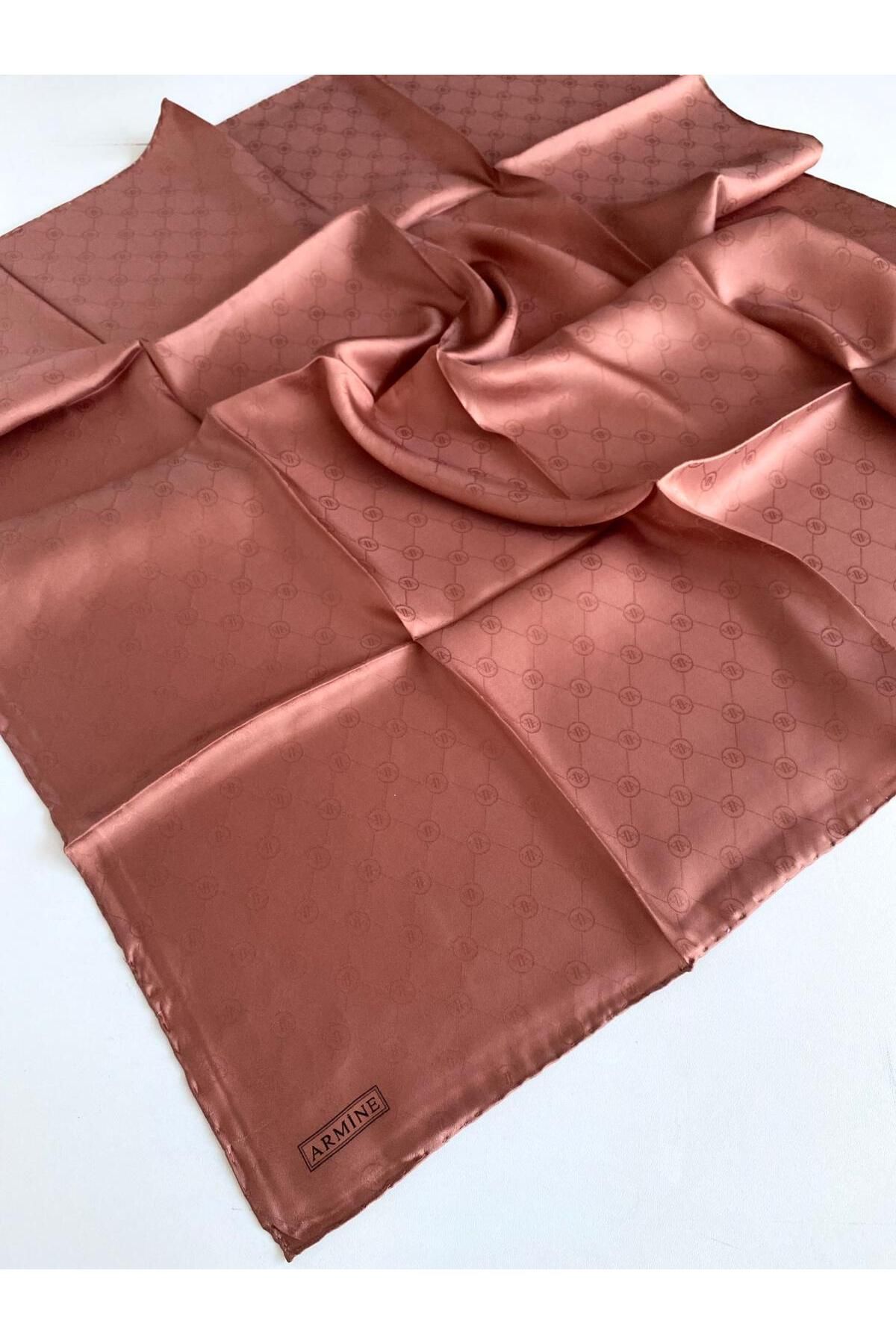 Armine Jakarlı İpek Eşarp 3368-171524 Şeftali Monogram Desen