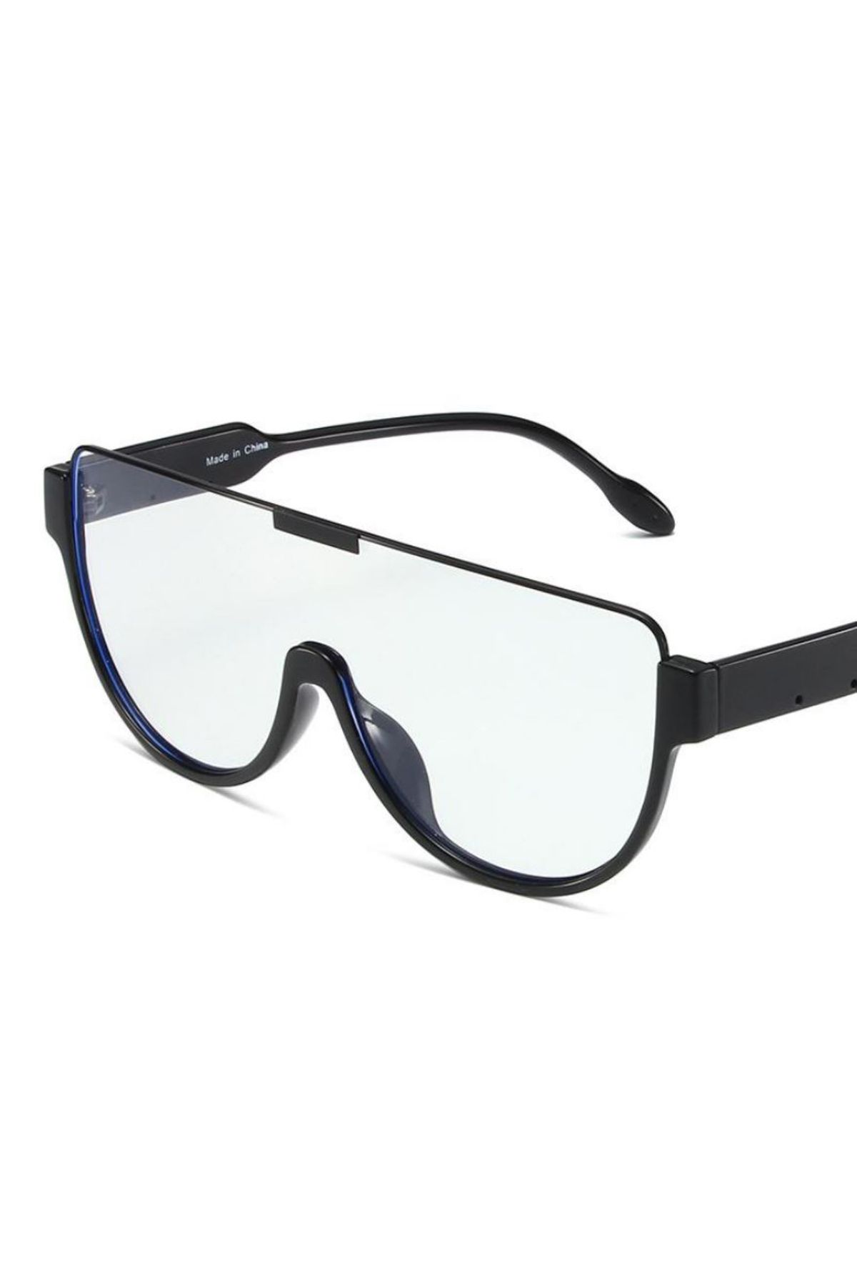 REDz Accessories Ochelari De Soare Monobloc, Semirotunzi, Protecție Uv400, Brațe Negre, Lentile Transparente Femeie - One Size