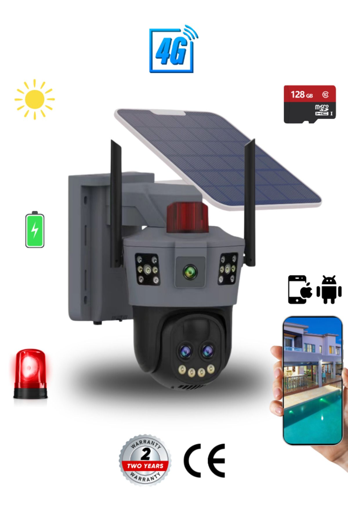 UMSN 9 MP (3+3+3) | Güneş Enerjili | 4G Sim Kartlı | 360° 10X Zoom | Akıllı Güvenlik Kamerası