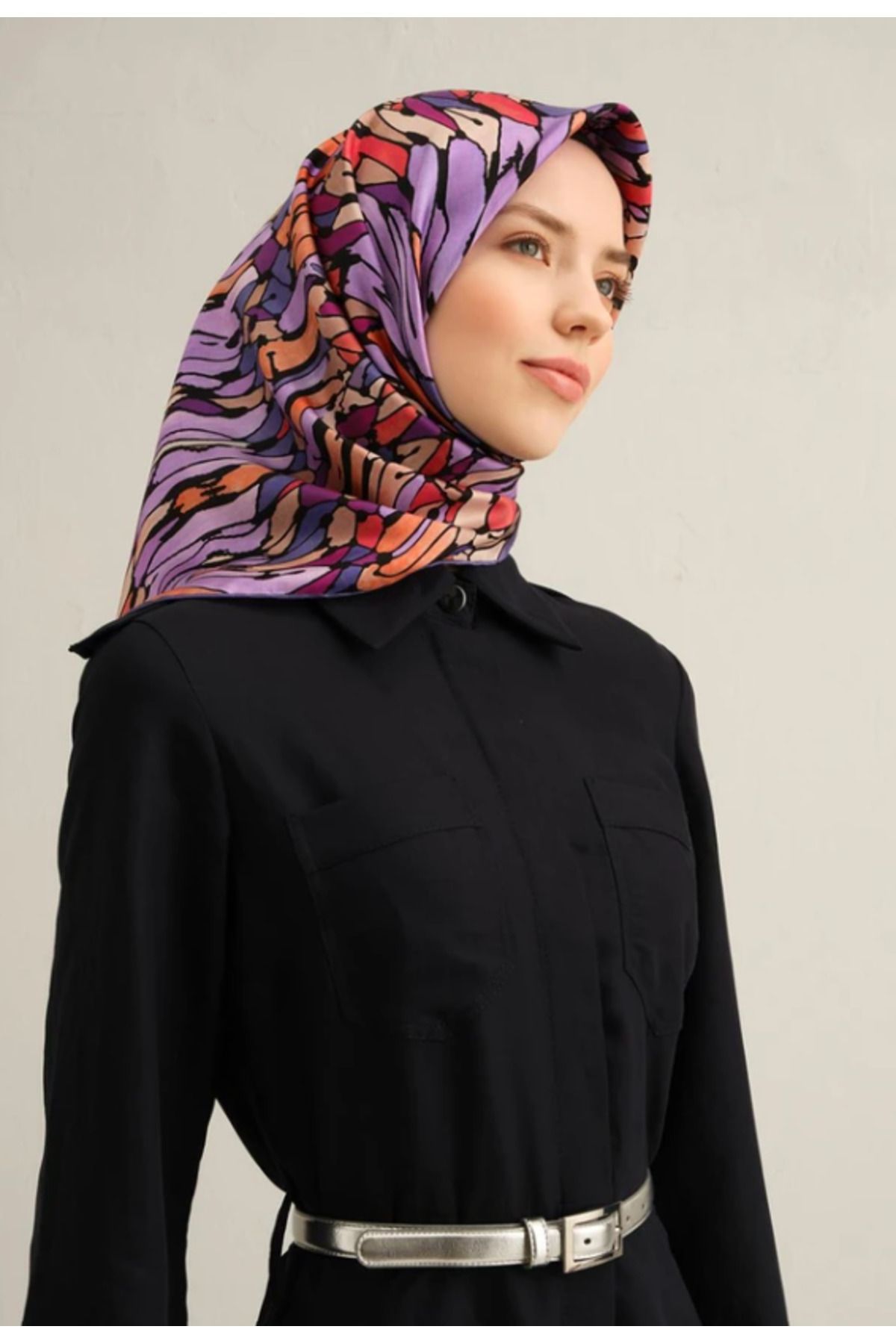 Armine Tivil İpek Eşarp 9335-06 Mor Karışık Desen