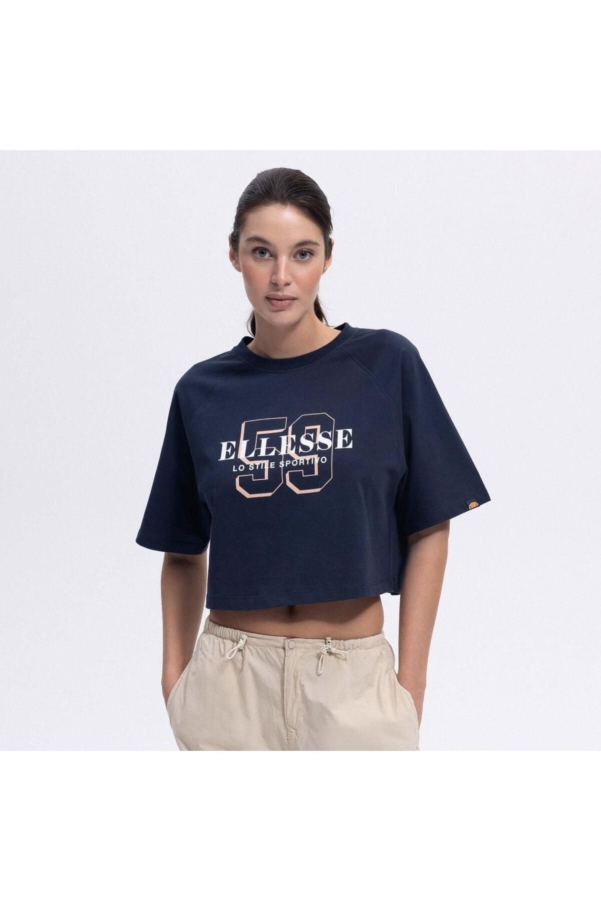 Ellesse EF443-NV Bisiklet Yaka Crop Kadın T-Shirt - Lacivert