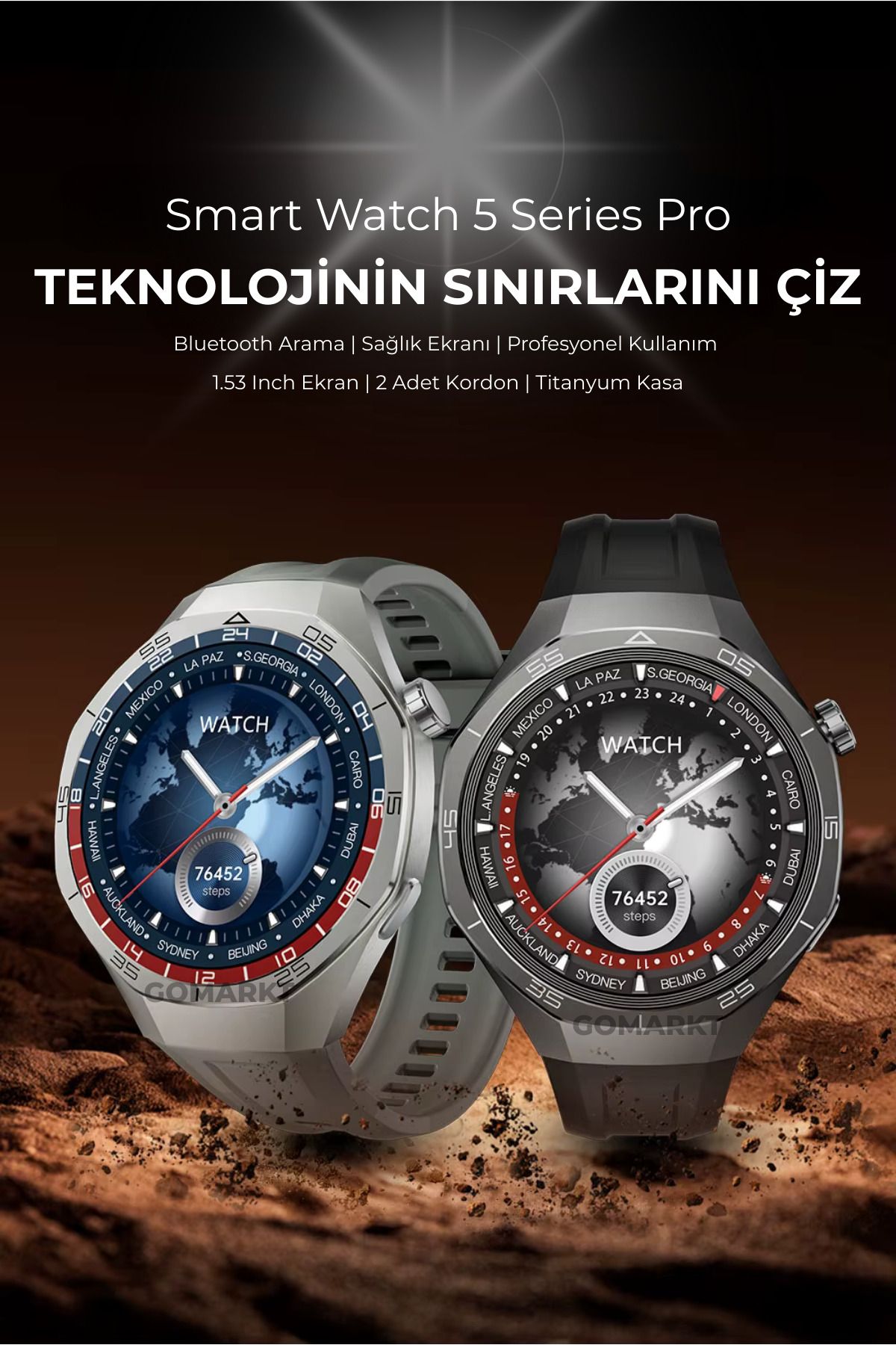 GoMarkt Watch Pro Series 5 46mm - Titanyum Akıllı Saat
