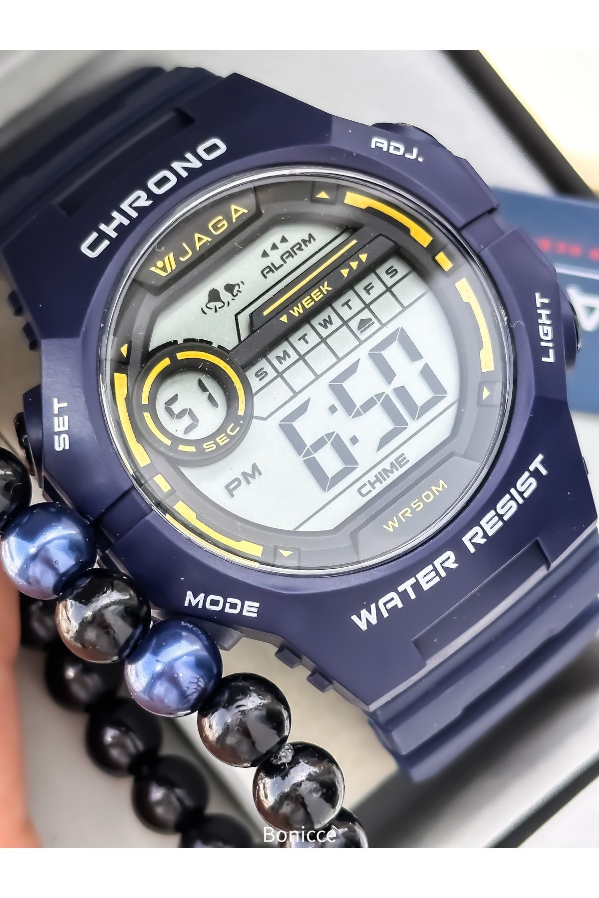 Jaga 45MM Havuz Deniz Kullanım,Işıklı,Takvimli,Kronometreli Lacivert Silikon Dijital SPOR Erkek Kol Saati