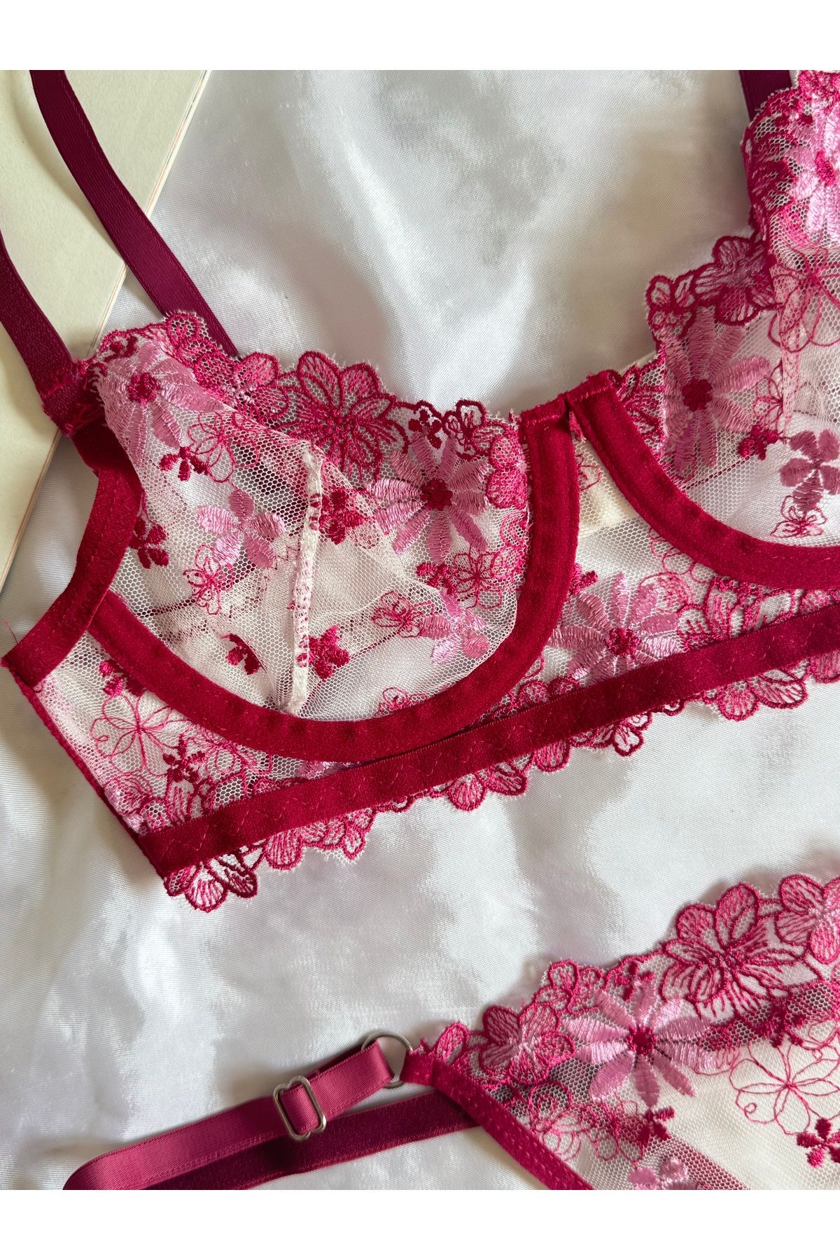 miel lingerie Bahar Temalı Pembe Bralet Takımı - Yumuşak Şık Rahat İç Giyim Sütyen Tanga