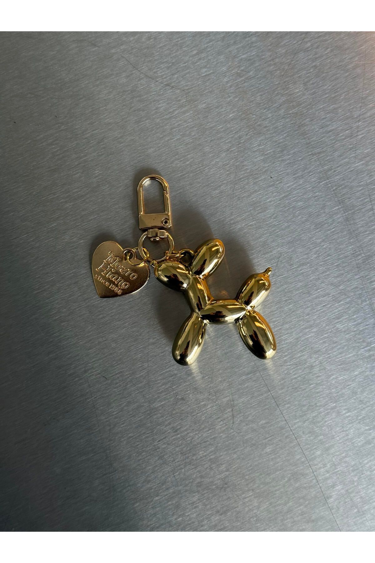 Kukura Balon Köpek Anahtarlık Kalp Şekilli Pim Kilit Detaylı Çanta Charm Gold