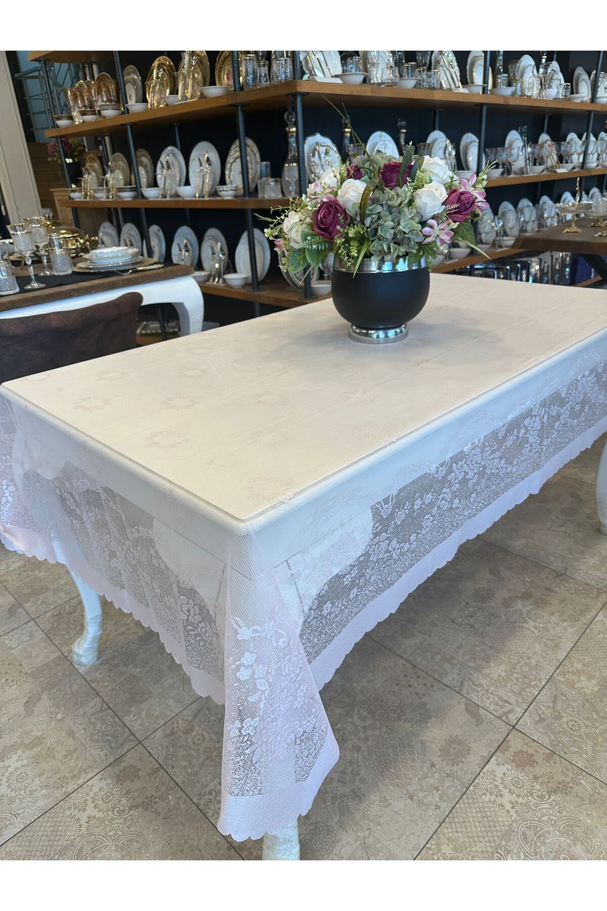 aky home style ÖRME DANTEL MASA ÖRTÜSÜ DİKDÖRTGEN 145x220