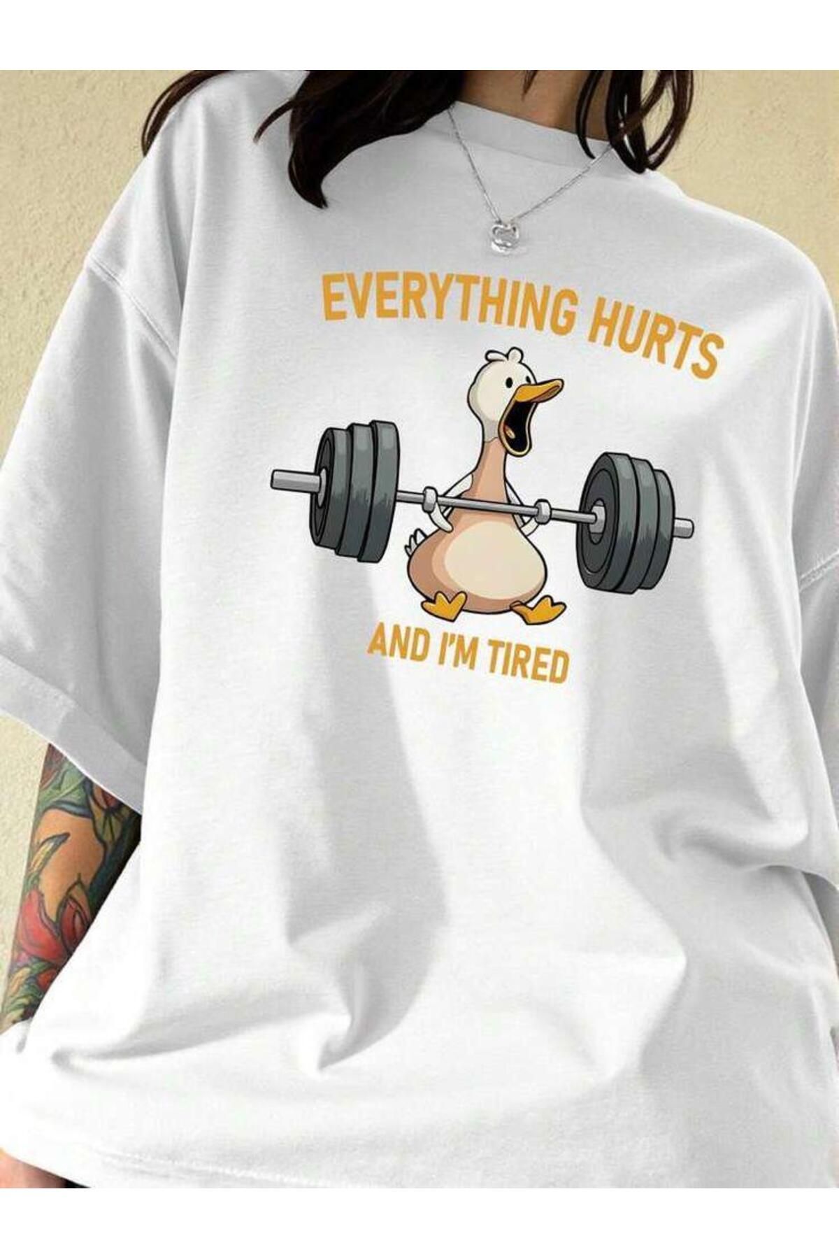 SEDA IŞIKLAR UNİSEX KADIN-ERKEK EVERYTHING HURTS BASKILI OVERSİZE T-SHİRT