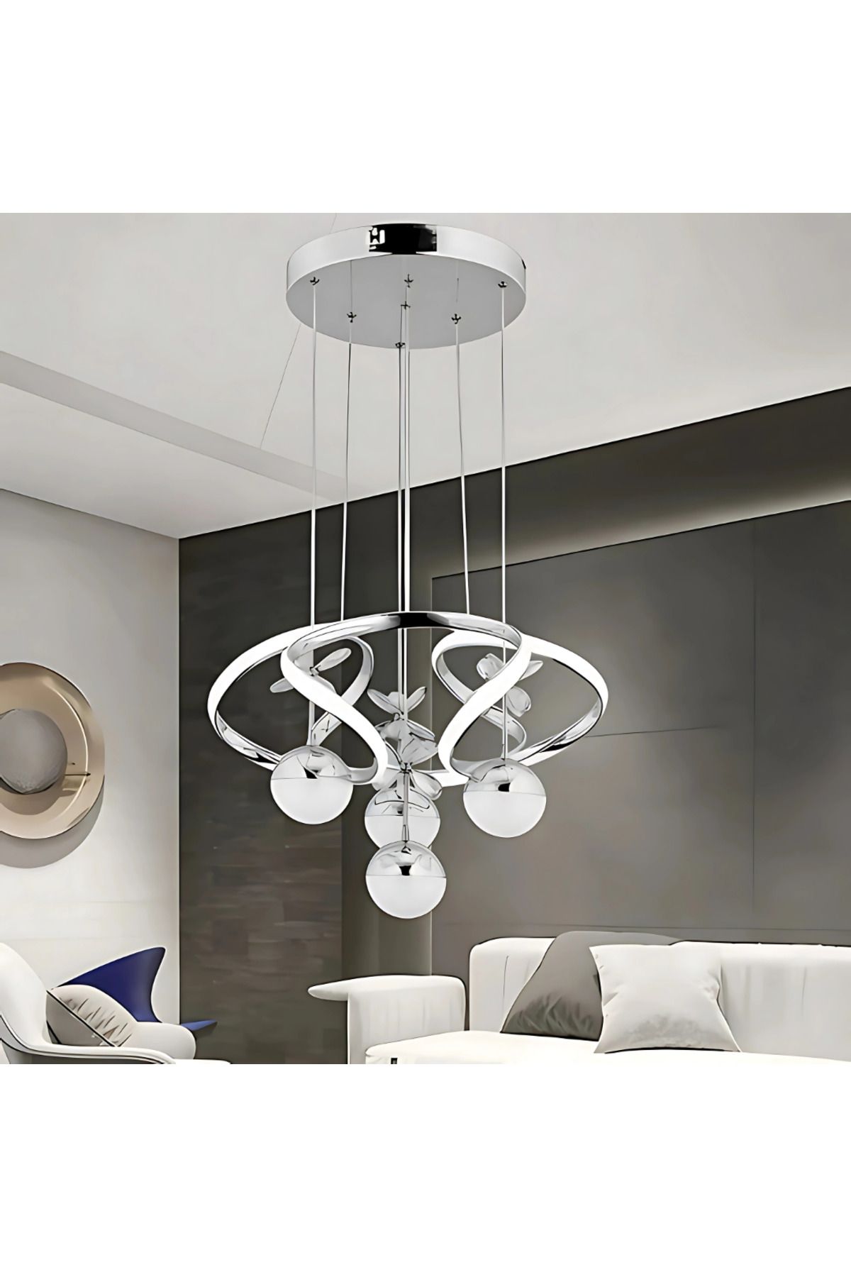 Elektroyou Burjuva 4 Toplu Krom Kaplama 3 Renk Ledli Modern Özel Tasarım Sarkıt Led Avize