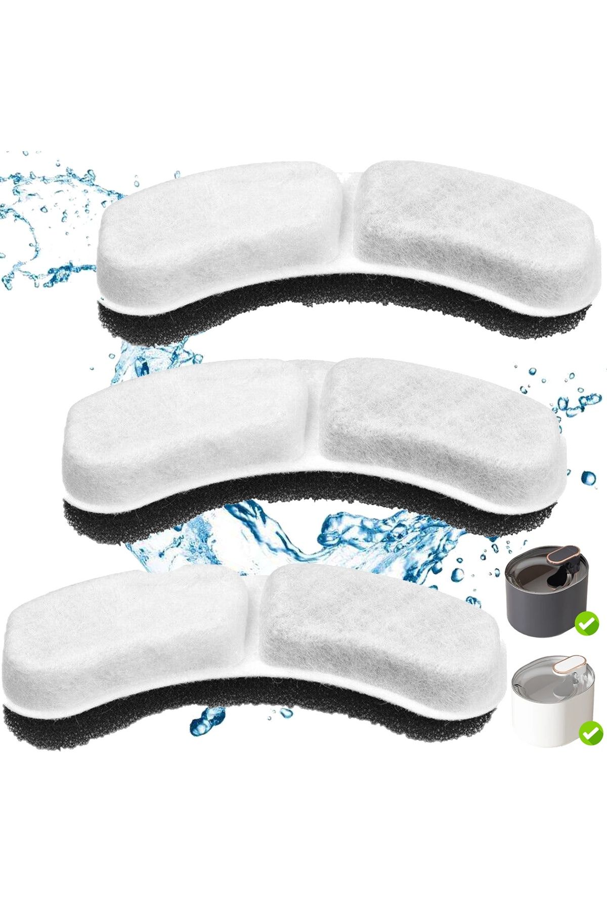 Fish & Paws Set 3 Filtre Rezerva Fish & Paws Pentru Dispensere Apa, Bumbac, Purificare, Carbune Activ. - One Size