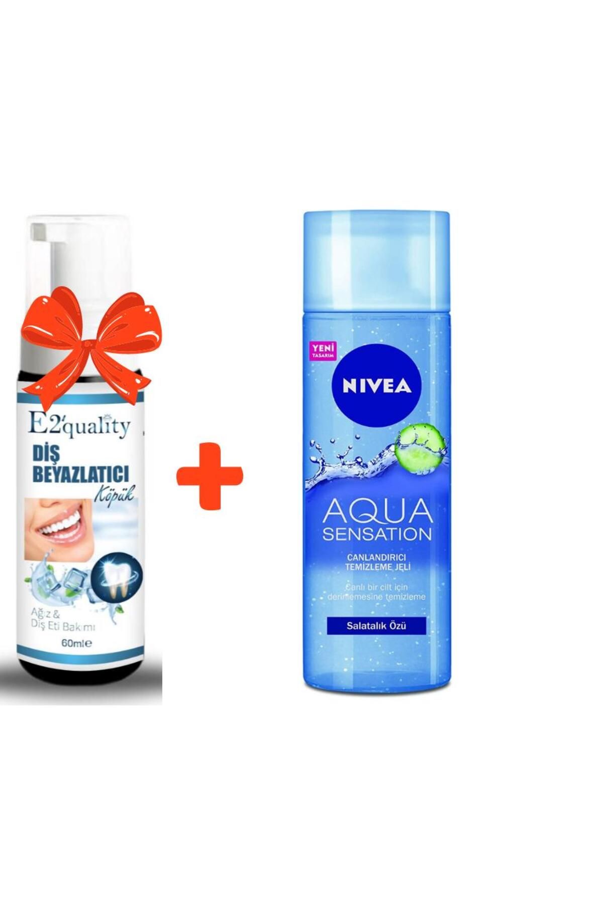 NIVEA E2'quality Diş Beyazlatıcı Köpük + NIVEA Aqua Sensation Canlandırıcı Yüz Temizleme Jeli (200 ml), Sa