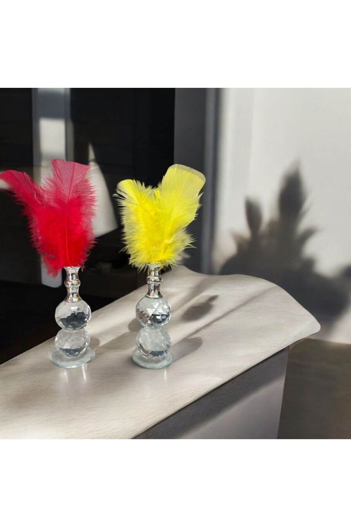 UYT LİFE 2 li Orta Boy Tüylü Gümüş Kristal Top Tüylük Biblo
