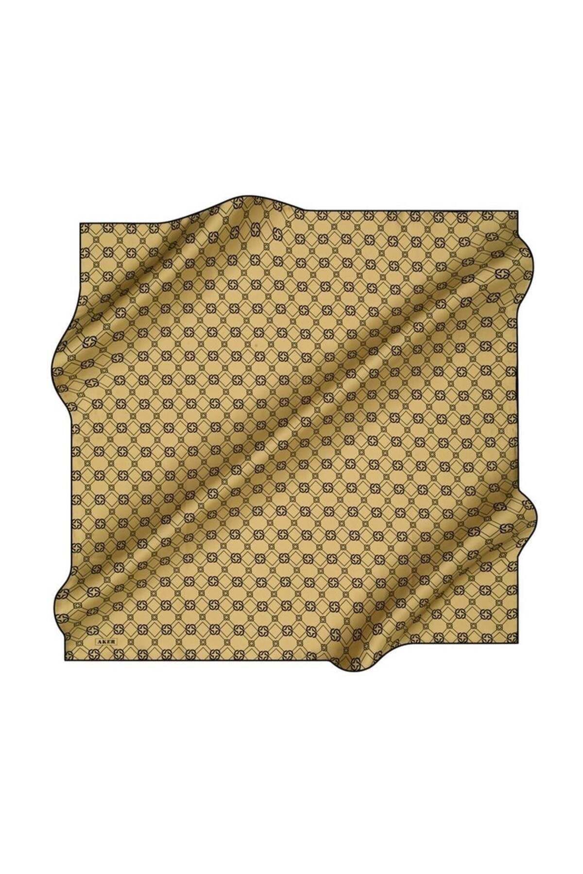 Aker Tivil İpek Eşarp 8686713-912 47443 Gold-Siyah Monogram Desen