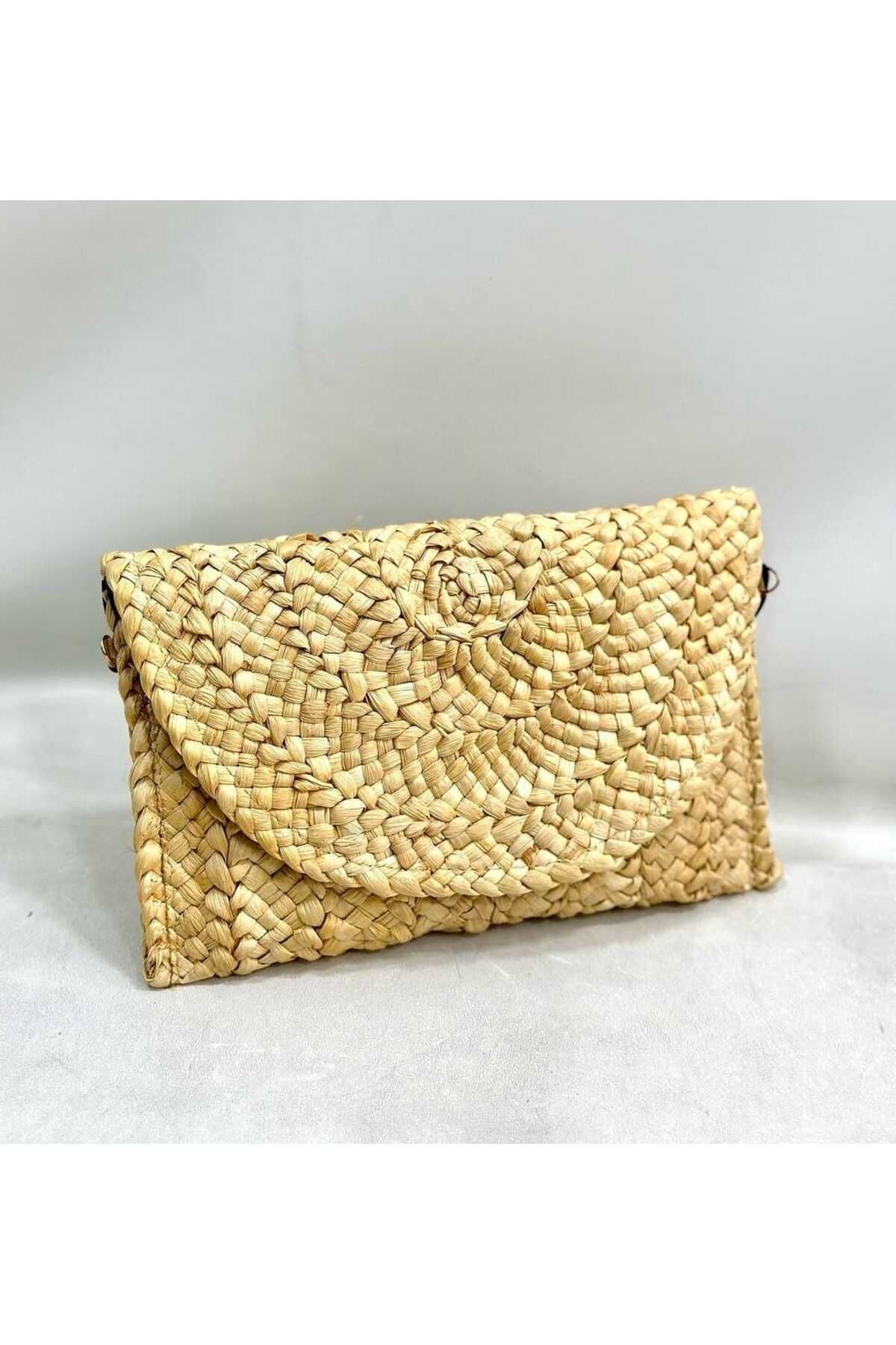 ZeynepKeskinDesign Kadın Hasır Çanta, Hasır Clutch Portföy Çanta, Plaj Çantası, uzun askısı mevcuttur