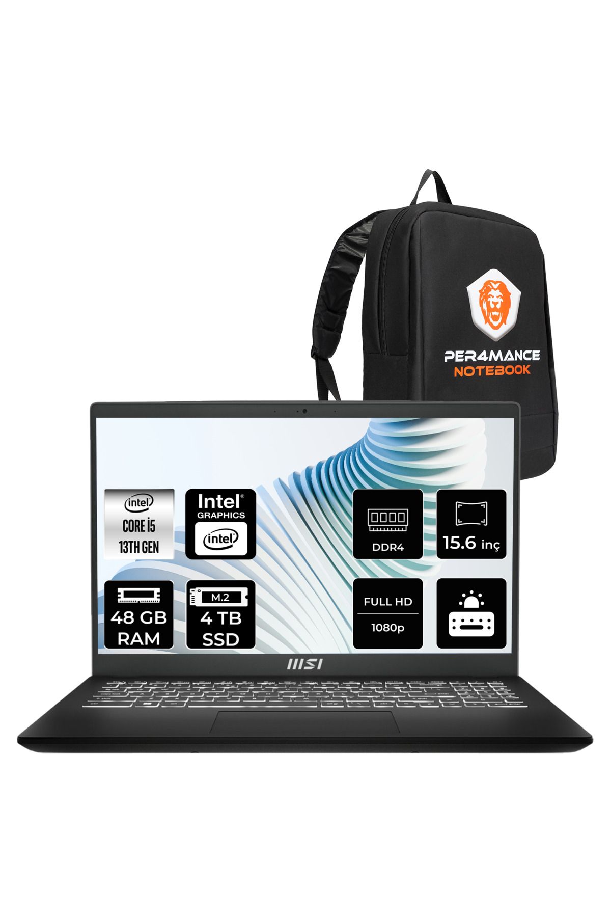MSI Modern 15 H i5 13420H 48GB 4TB SSD 15.6" FHD FDOS Taşınabilir Bilgisayar & ÇANTA