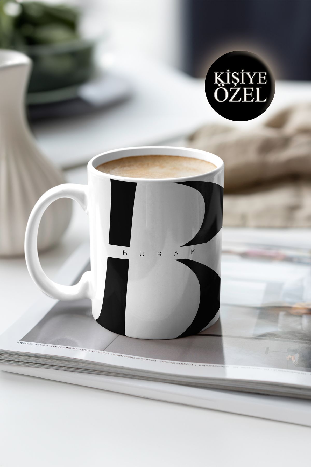 House Gorgeous Kişiye Özel B Harfi ve İsim Yazılı Siyah Renkli Tasarım Kupa Bardak 300 ml