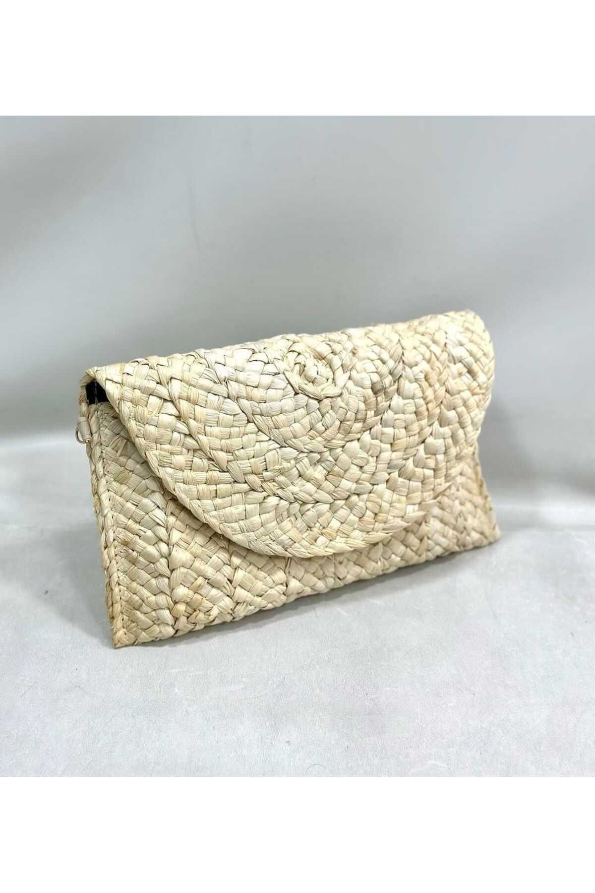 ZeynepKeskinDesign Kadın Hasır Çanta, Hasır Clutch Portföy Çanta, Plaj Çantası, uzun askısı mevcuttur